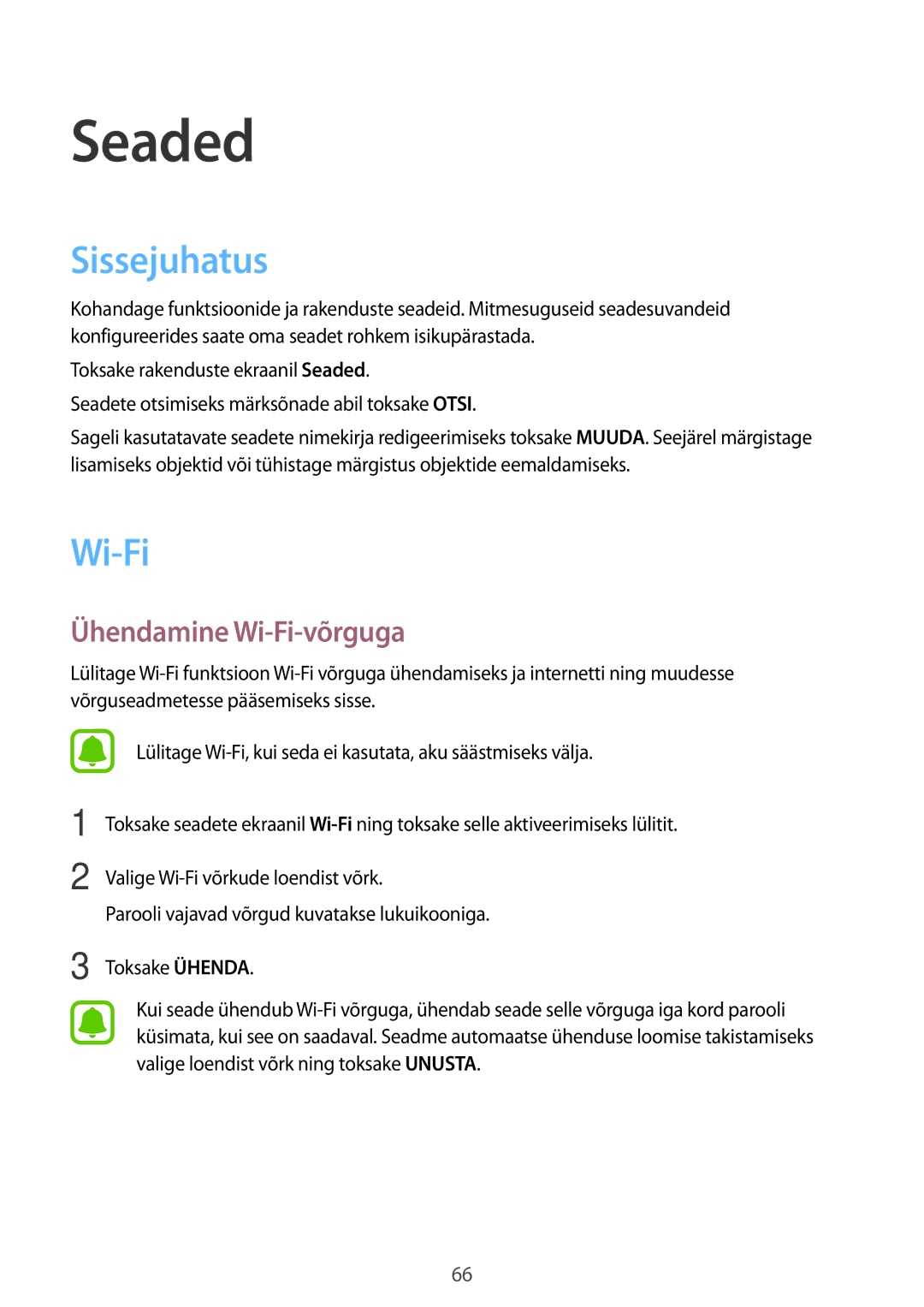 Samsung SM-J500FZWASEB manual Sissejuhatus, Ühendamine Wi-Fi-võrguga 