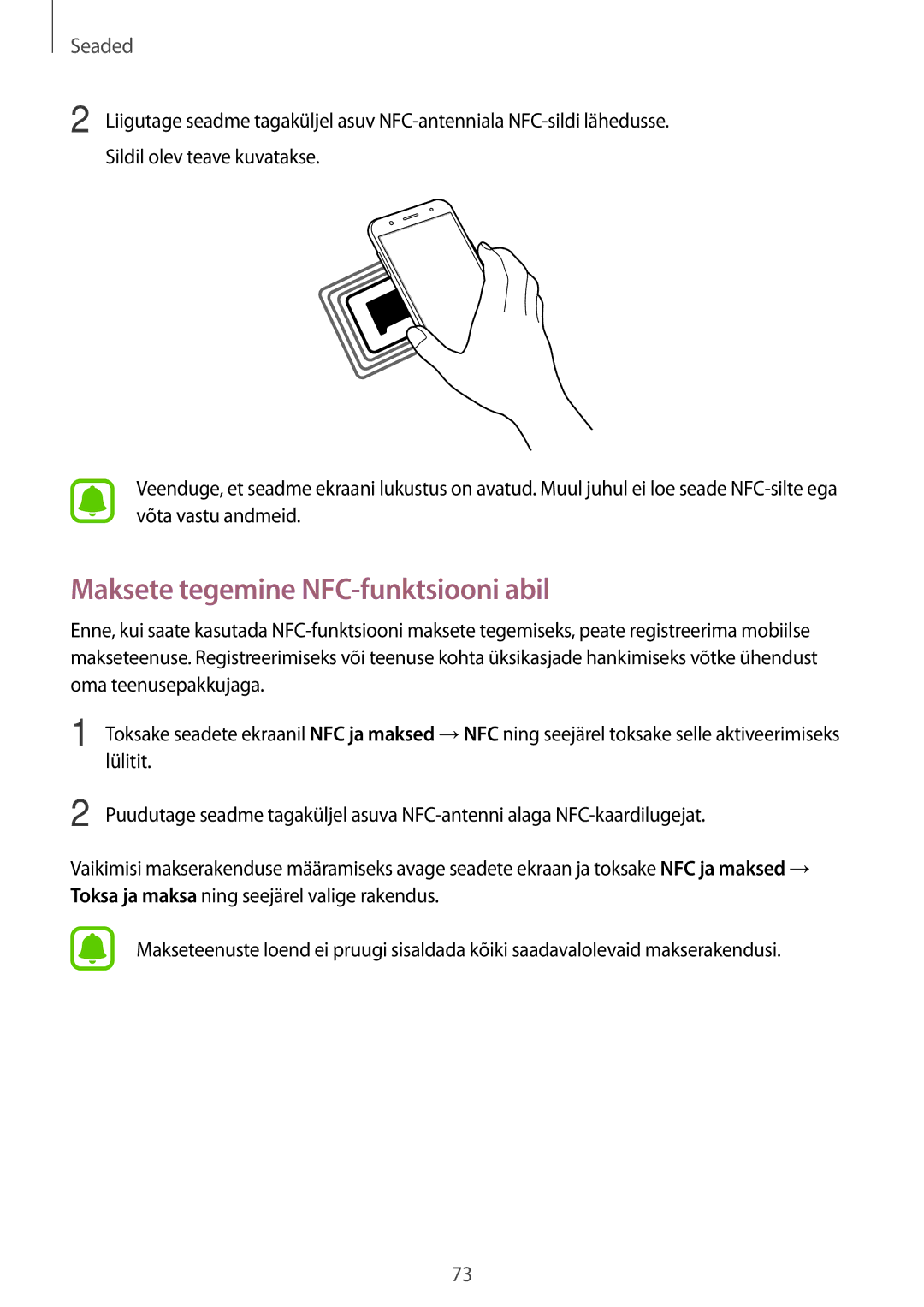 Samsung SM-J500FZWASEB manual Maksete tegemine NFC-funktsiooni abil 