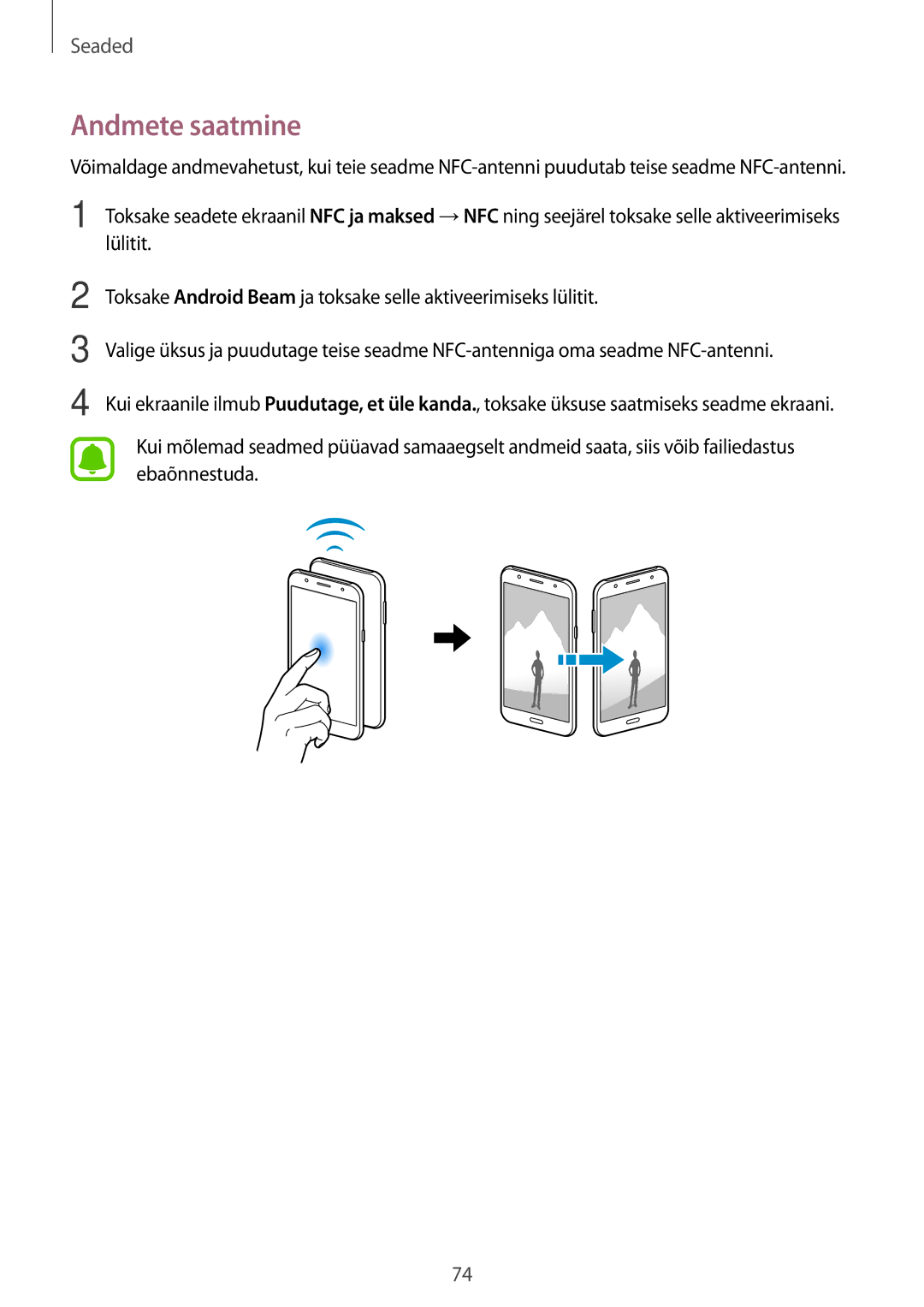 Samsung SM-J500FZWASEB manual Andmete saatmine 