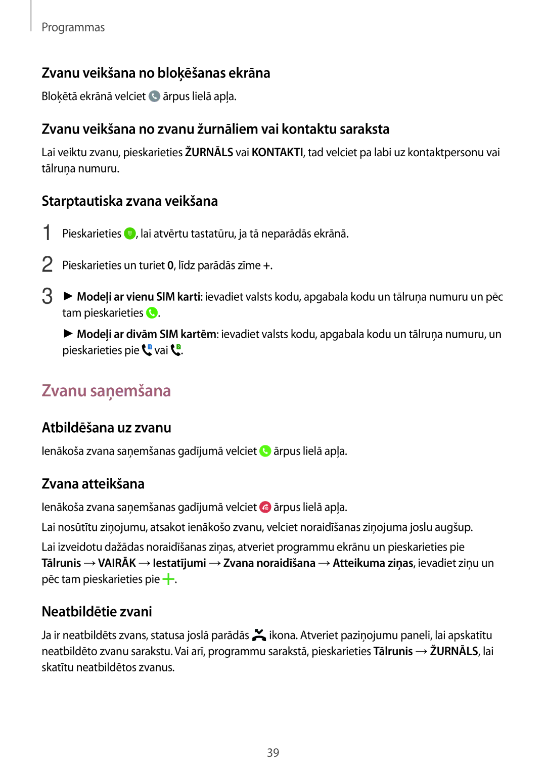 Samsung SM-J500FZWASEB manual Zvanu saņemšana 