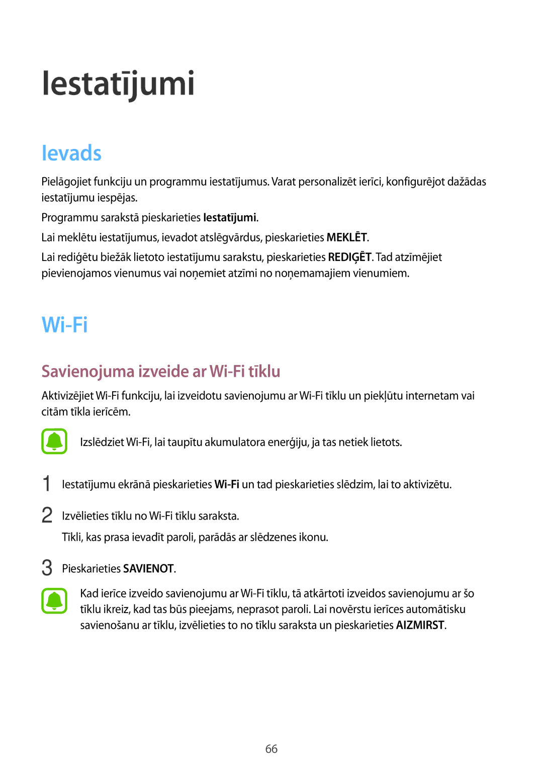 Samsung SM-J500FZWASEB manual Ievads, Savienojuma izveide ar Wi-Fi tīklu 