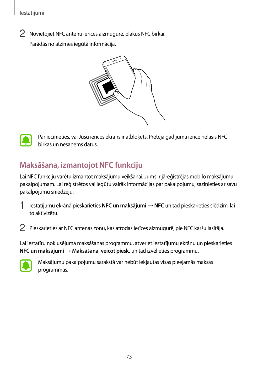 Samsung SM-J500FZWASEB manual Maksāšana, izmantojot NFC funkciju 