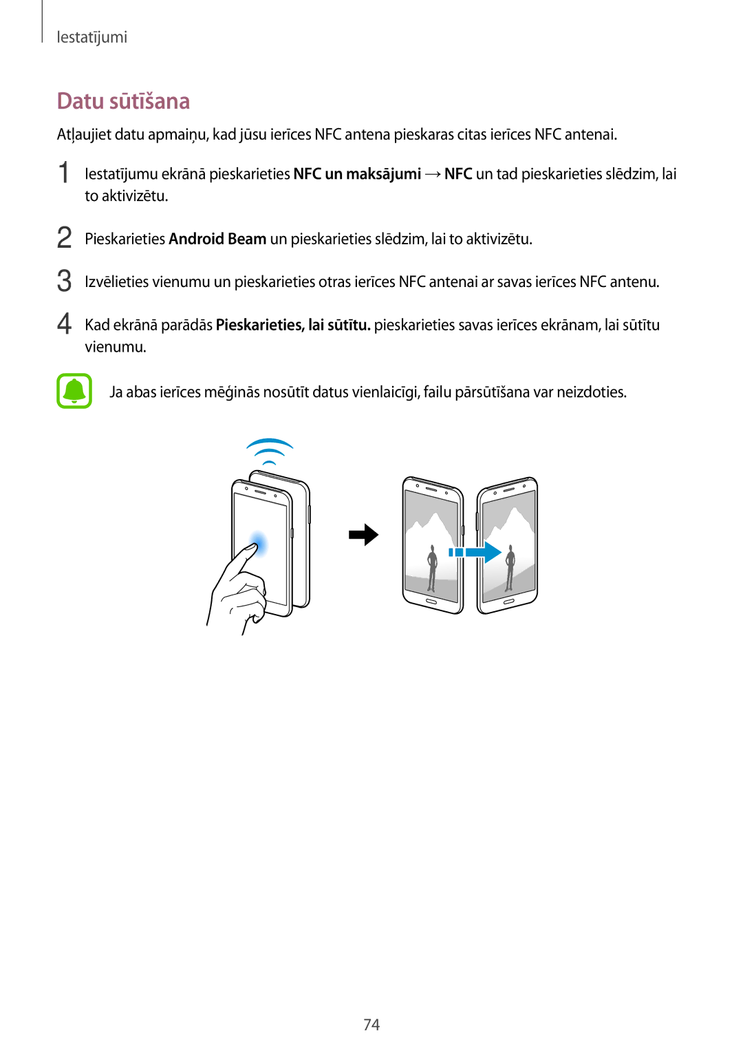 Samsung SM-J500FZWASEB manual Datu sūtīšana 