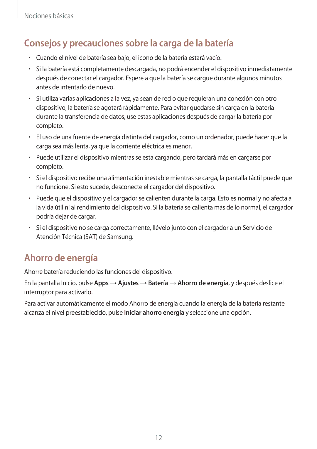 Samsung SM-J500FZKDTPH, SM-J500FZWDTPH manual Consejos y precauciones sobre la carga de la batería, Ahorro de energía 