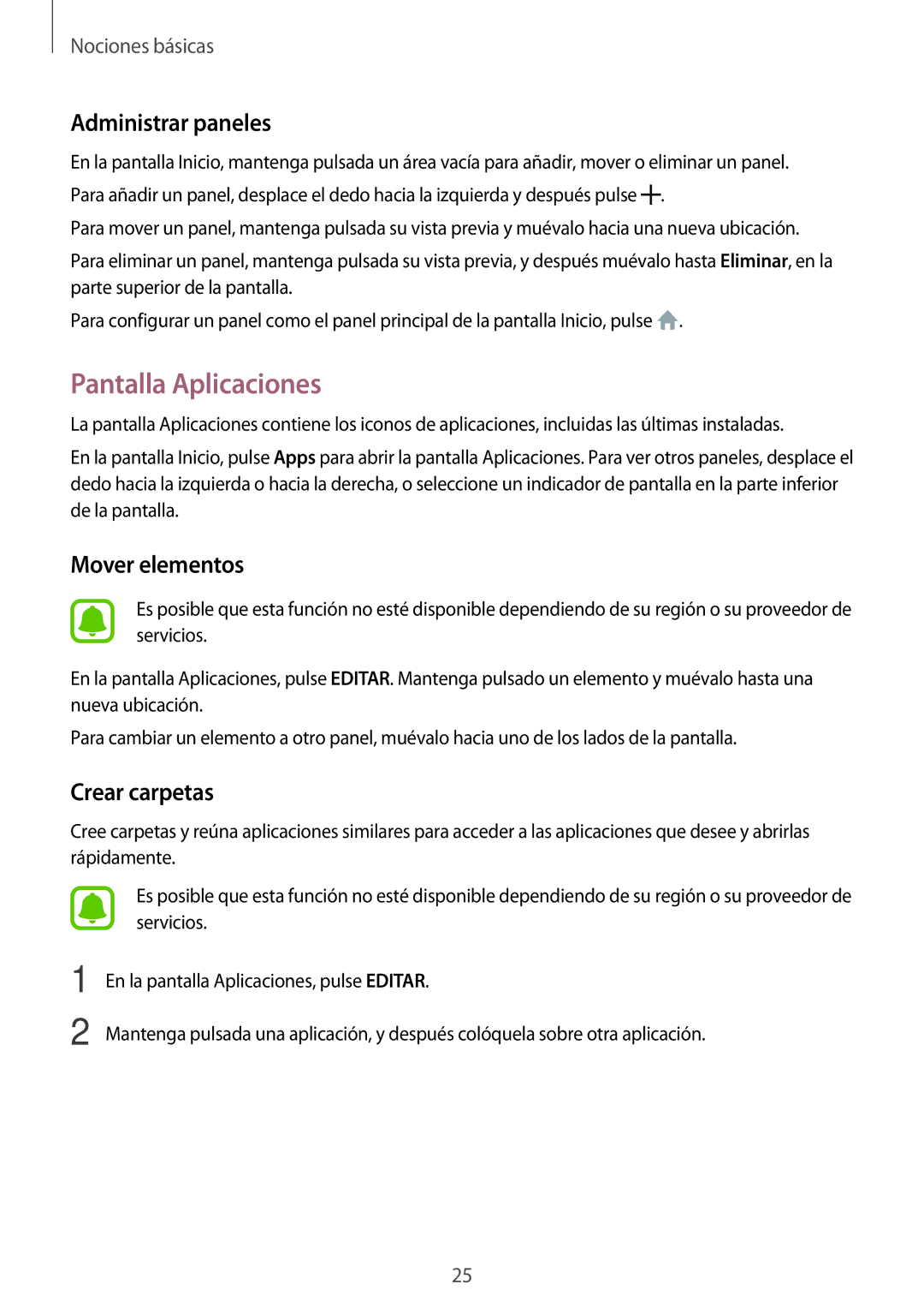 Samsung SM-J500FZKDMWD, SM-J500FZWDTPH, SM-J500FZKDTPH, SM-J500FZDDTPH manual Pantalla Aplicaciones, Administrar paneles 