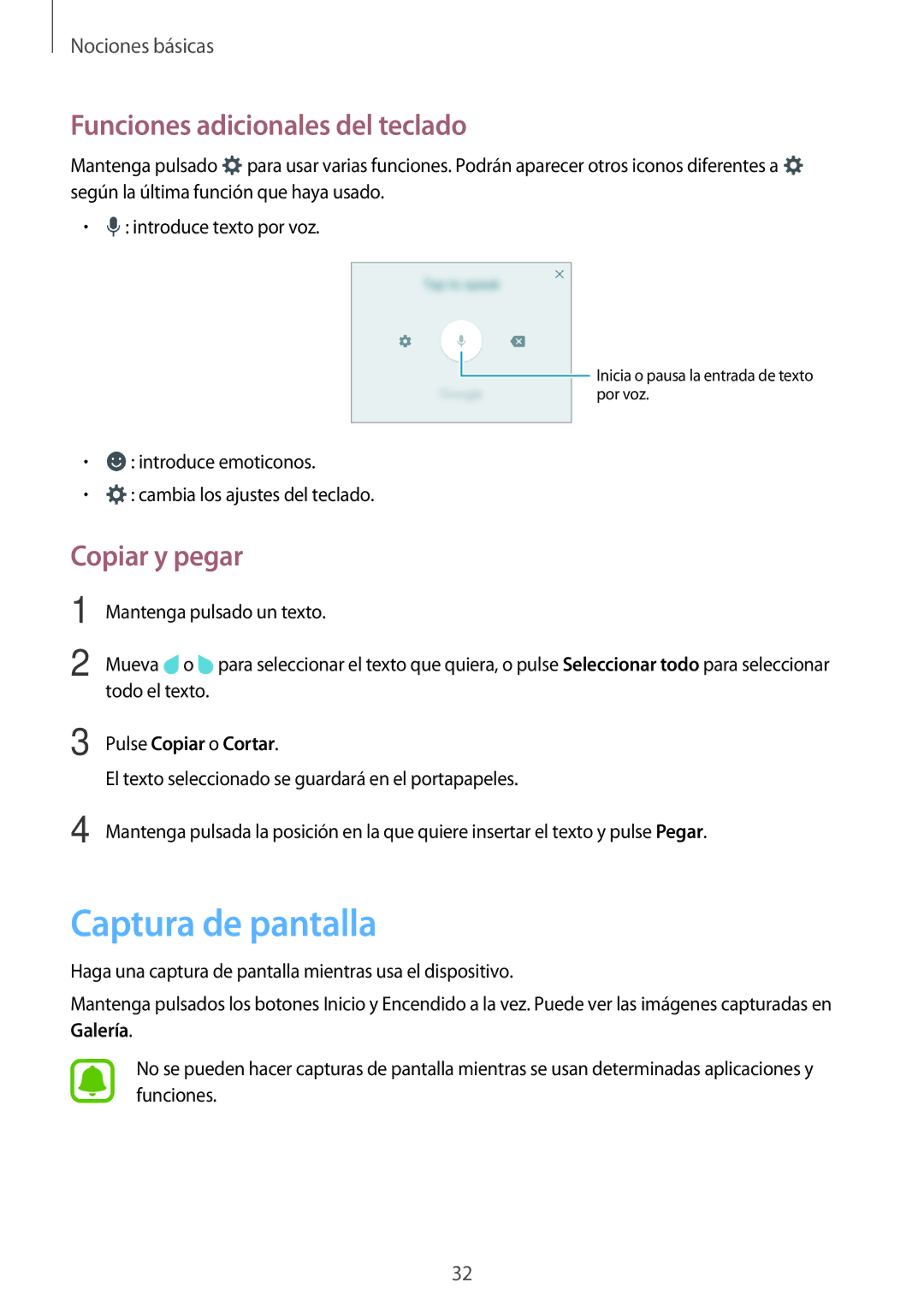 Samsung SM-J500FZDDETL manual Captura de pantalla, Funciones adicionales del teclado, Copiar y pegar, Pulse Copiar o Cortar 