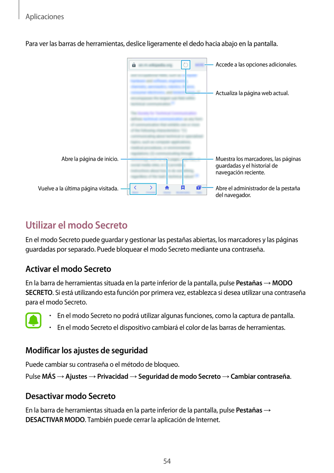 Samsung SM-J500FZDDETL manual Utilizar el modo Secreto, Activar el modo Secreto, Modificar los ajustes de seguridad 