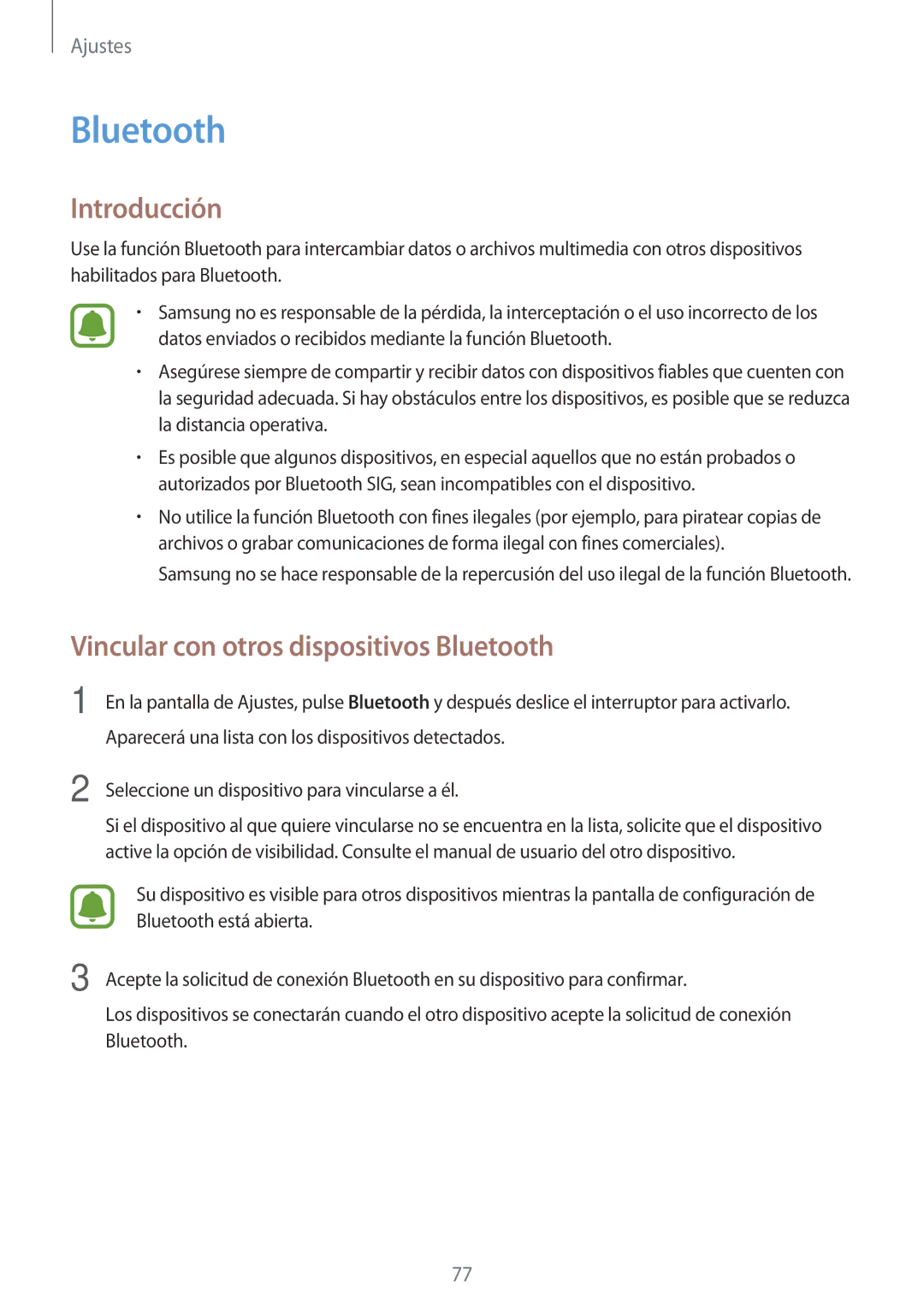 Samsung SM-J500FZWDTPH, SM-J500FZKDTPH, SM-J500FZDDTPH, SM-J500FZKDMWD manual Vincular con otros dispositivos Bluetooth 