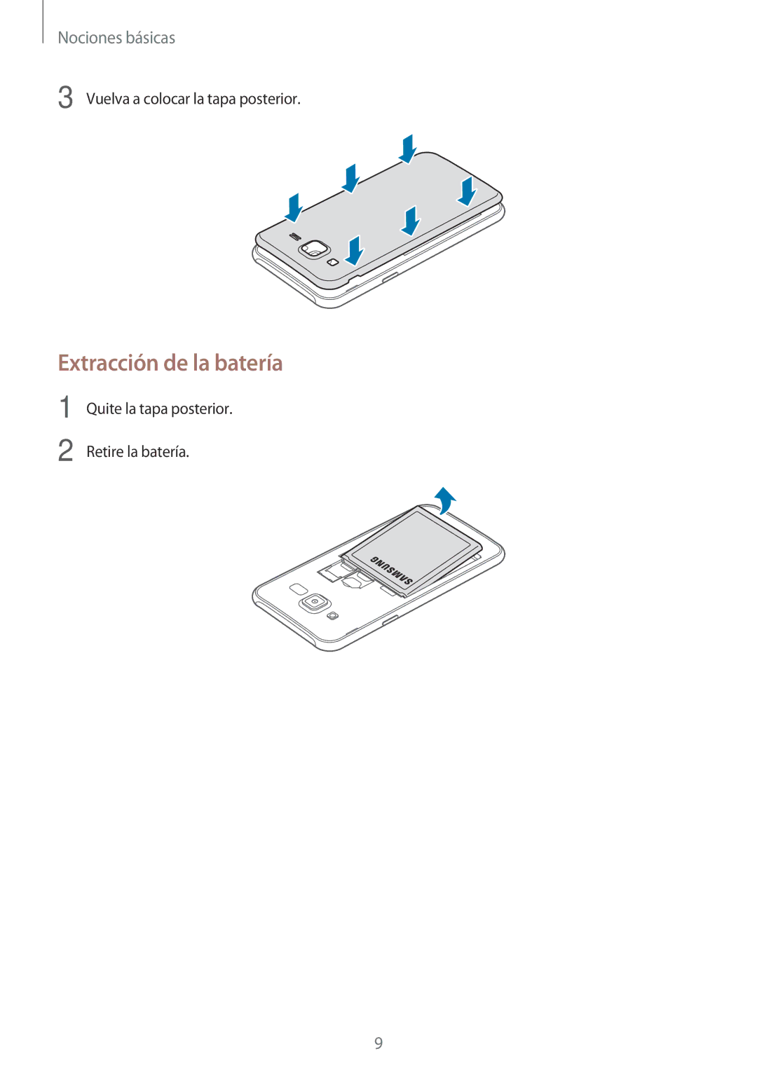 Samsung SM-J500FZDDMWD, SM-J500FZWDTPH, SM-J500FZKDTPH, SM-J500FZDDTPH, SM-J500FZKDMWD manual Extracción de la batería 