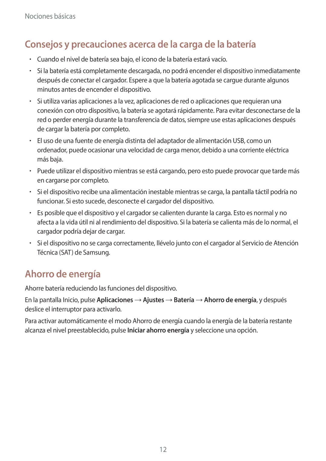 Samsung SM-J500FZKDTPH, SM-J500FZWDTPH manual Consejos y precauciones acerca de la carga de la batería, Ahorro de energía 