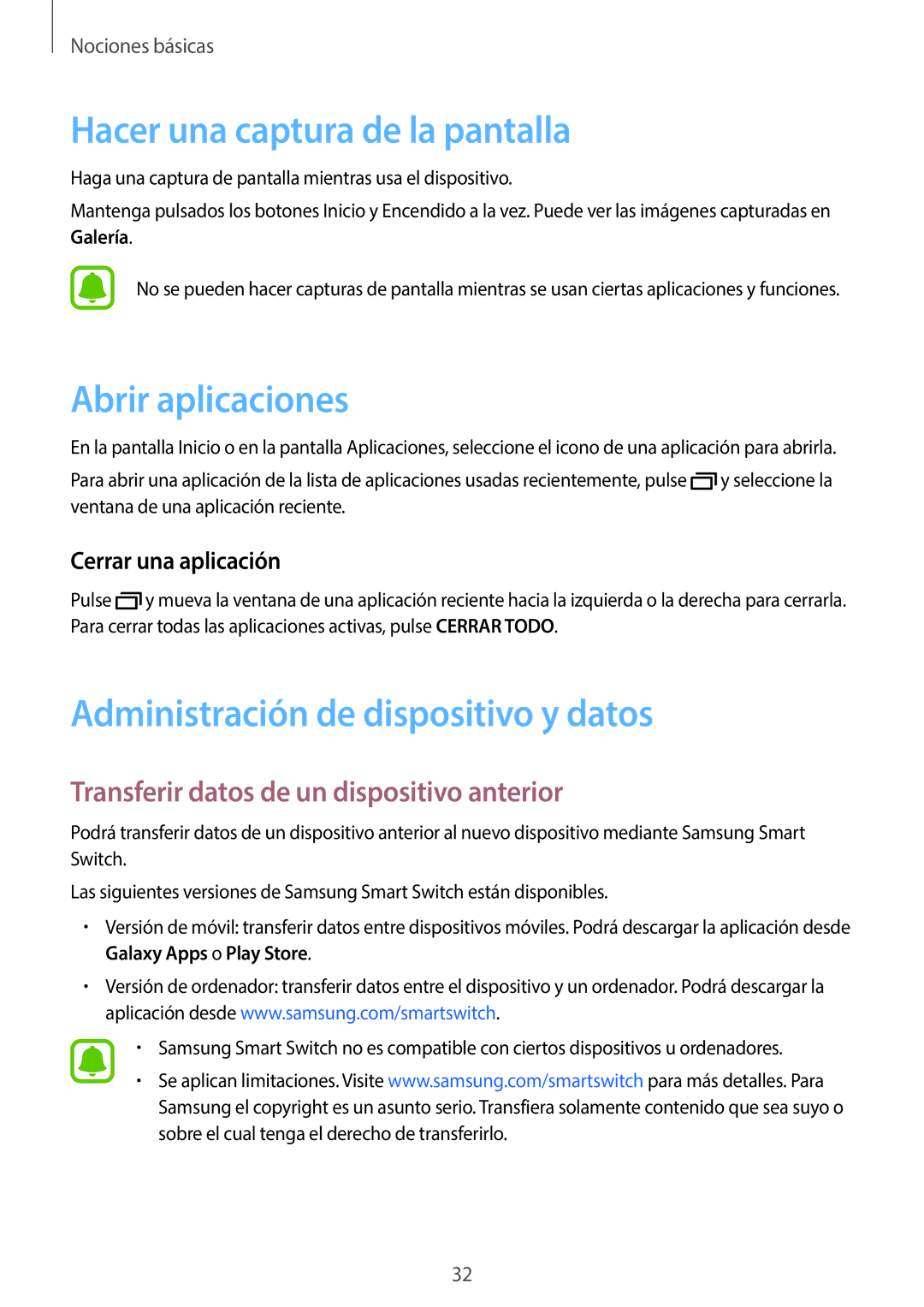 Samsung SM-J500FZDDETL manual Hacer una captura de la pantalla, Abrir aplicaciones, Administración de dispositivo y datos 