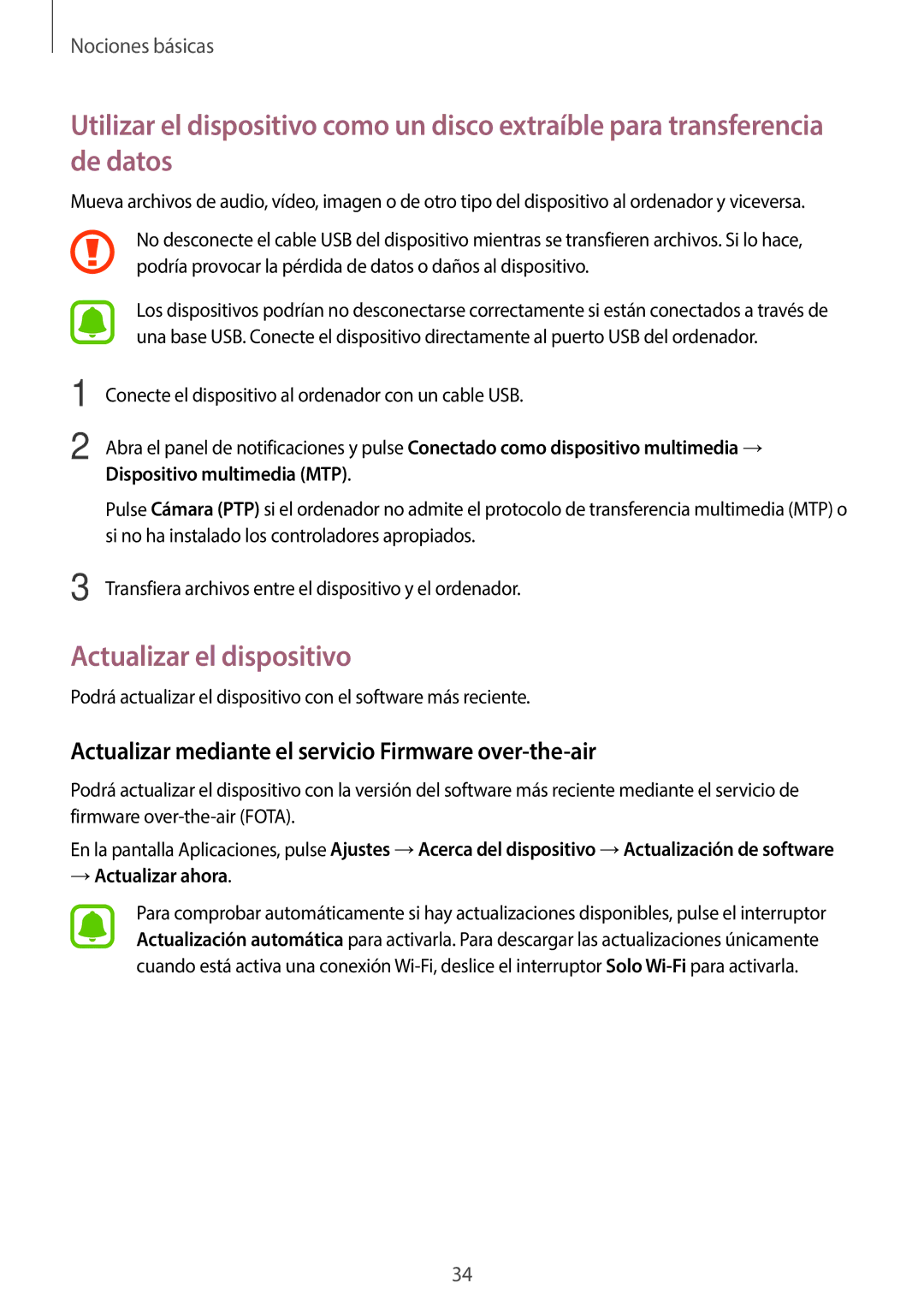 Samsung SM-J500FZKDTPH, SM-J500FZWDTPH Actualizar el dispositivo, Actualizar mediante el servicio Firmware over-the-air 