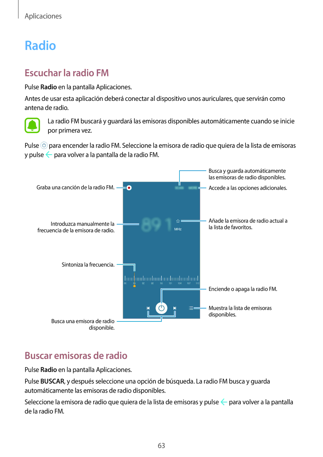 Samsung SM-J500FZWDMWD, SM-J500FZWDTPH, SM-J500FZKDTPH, SM-J500FZDDTPH Radio, Escuchar la radio FM, Buscar emisoras de radio 