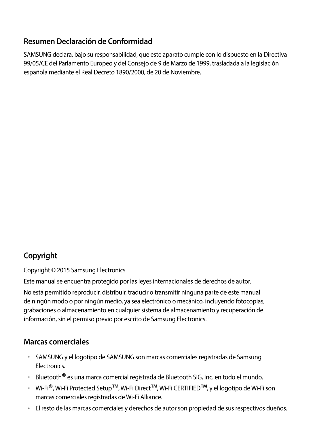 Samsung SM-J500FZKDTPH, SM-J500FZWDTPH, SM-J500FZDDTPH Resumen Declaración de Conformidad, Copyright, Marcas comerciales 