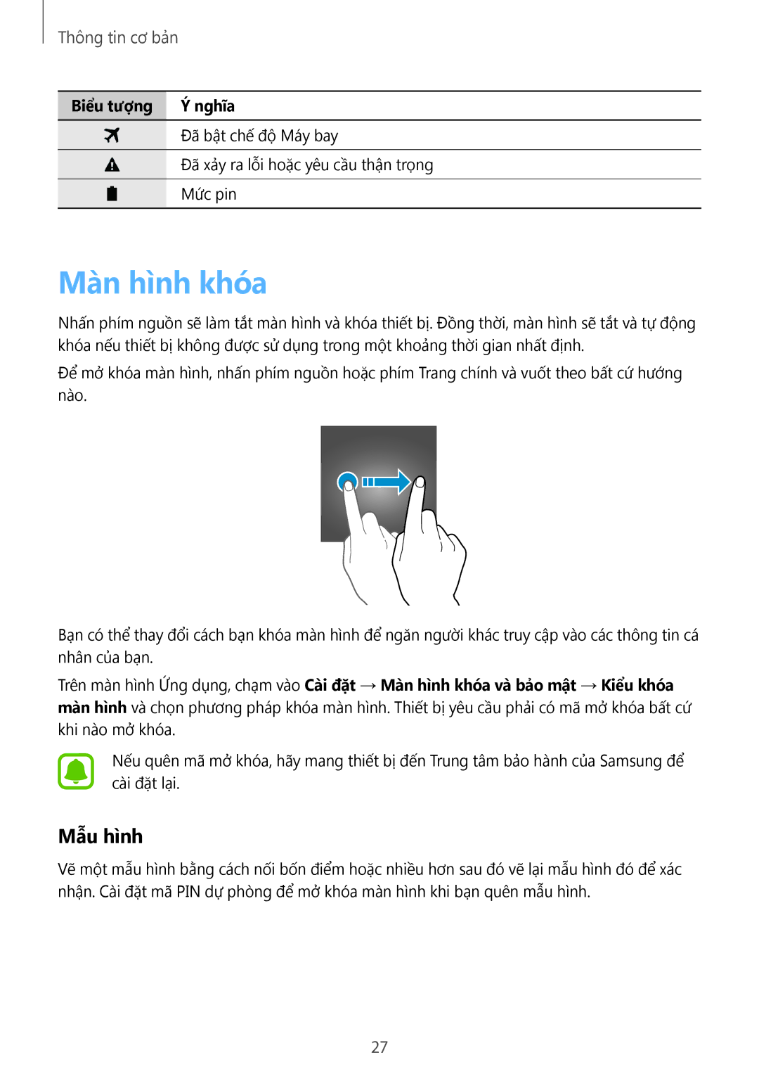 Samsung SM-J500HZKDXXV, SM-J500HZDDXXV, SM-J500HZWDXXV manual Màn hình khóa, Mẫu hình 