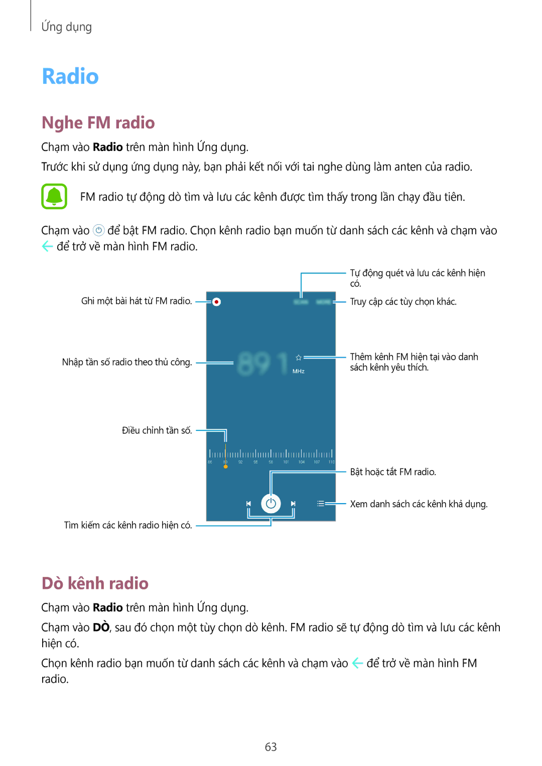 Samsung SM-J500HZKDXXV, SM-J500HZDDXXV, SM-J500HZWDXXV manual Radio, Nghe FM radio, Dò kênh radio 