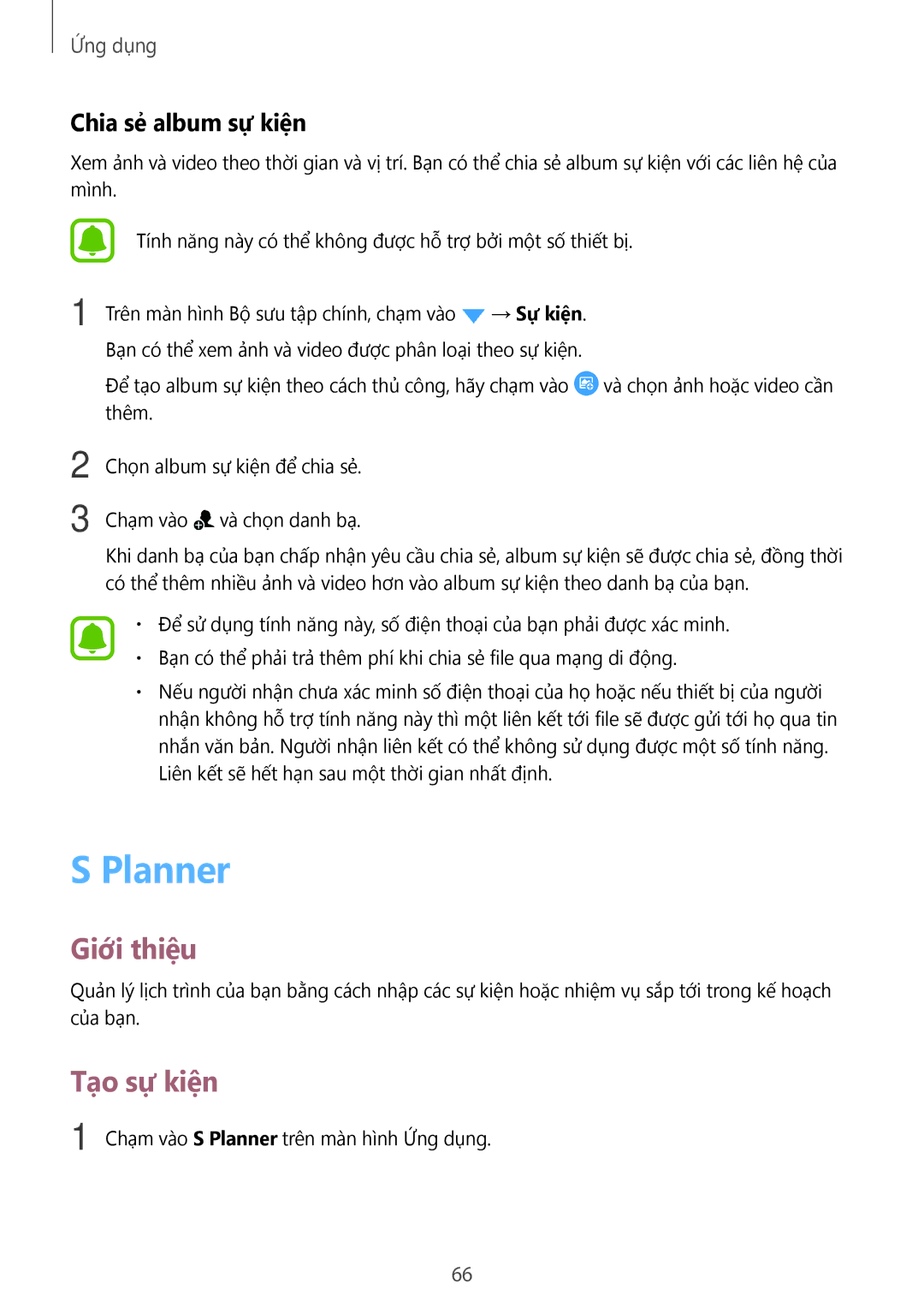 Samsung SM-J500HZKDXXV, SM-J700HZWDXXV, SM-J500HZDDXXV, SM-J500HZWDXXV manual Planner, Tạo sự kiện, Chia sẻ album sự kiện 