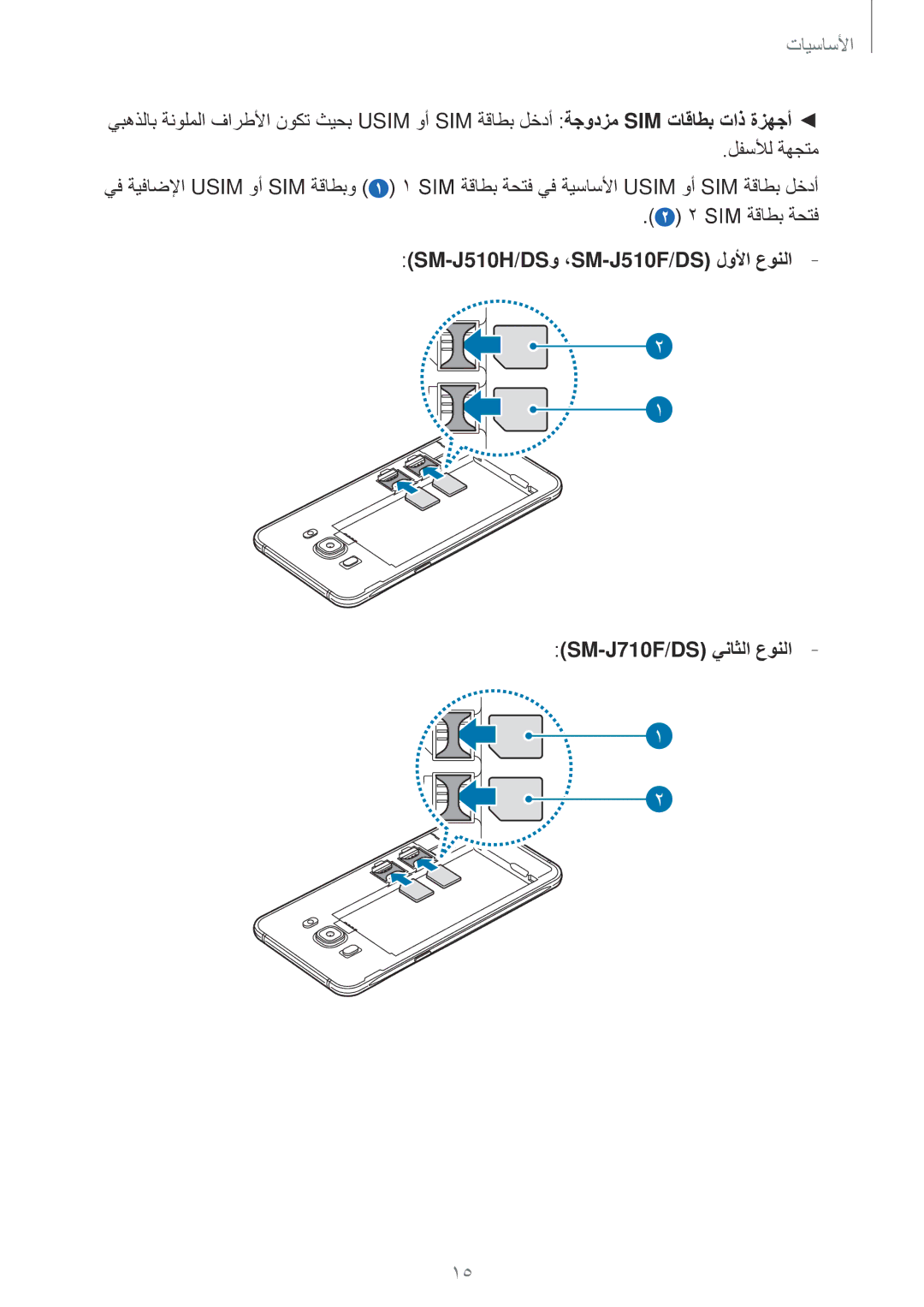 Samsung SM-J510FZWDKSA, SM-J510FZDDKSA, SM-J710FZKDKSA, SM-J710FZDDKSA, SM-J710FZWDKSA, SM-J510FZKDKSA manual الأساسيأا 