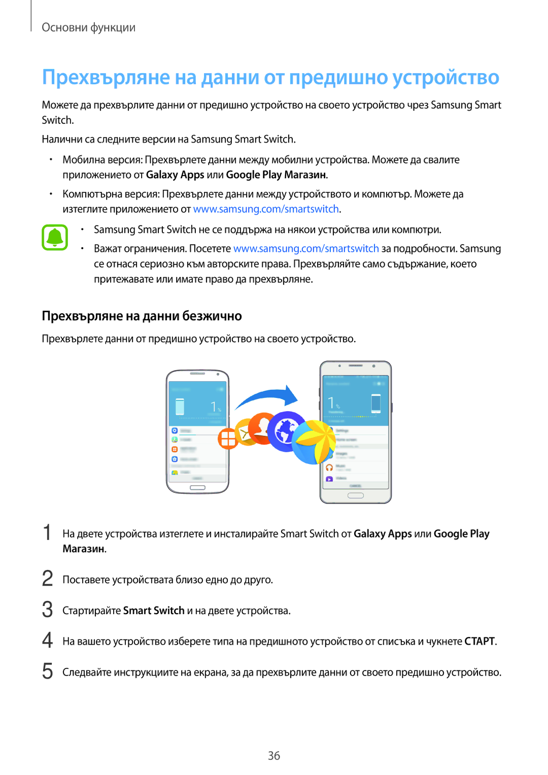 Samsung SM-J510FZDNBGL manual Прехвърляне на данни от предишно устройство, Прехвърляне на данни безжично 