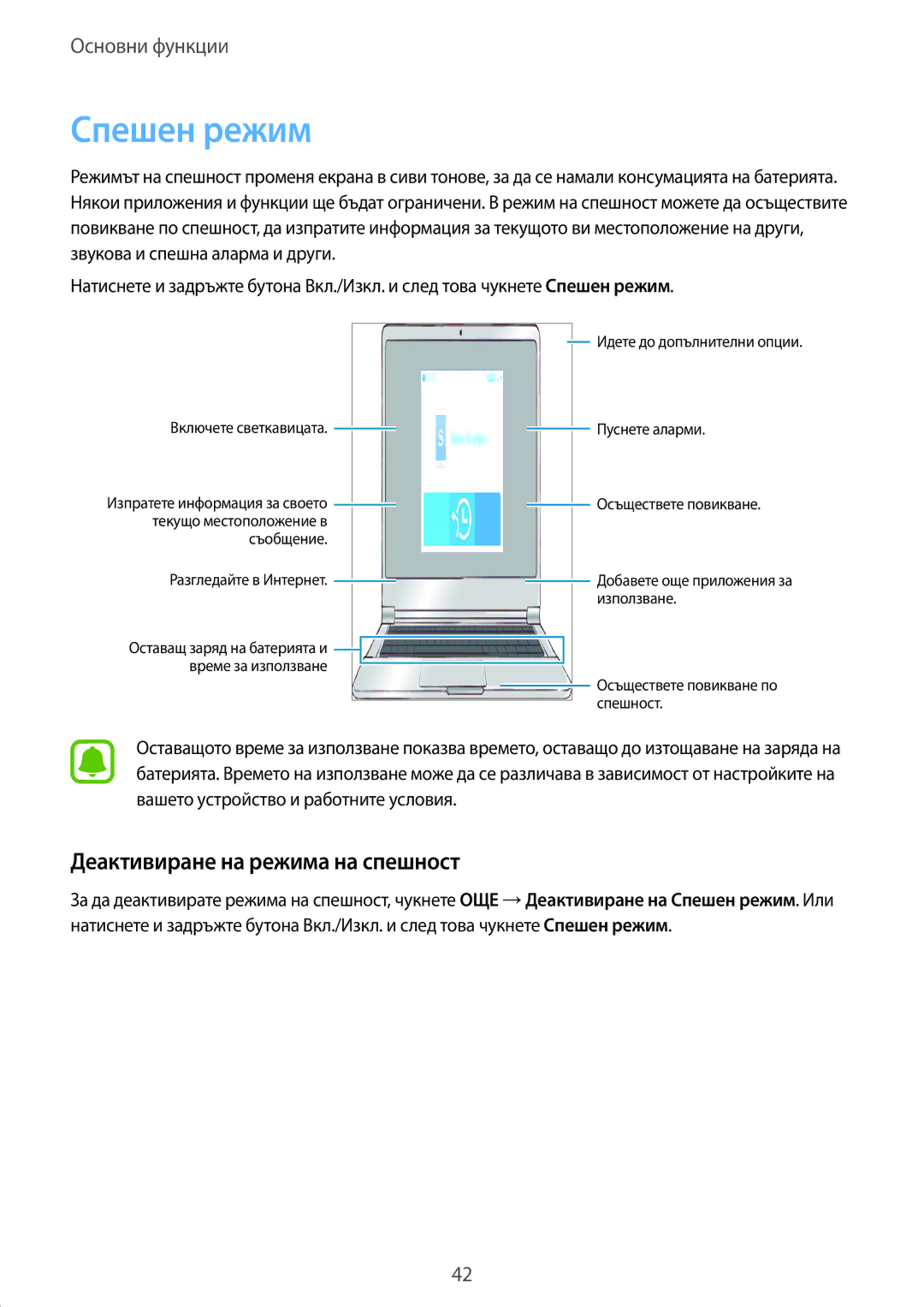 Samsung SM-J510FZDNBGL manual Спешен режим, Деактивиране на режима на спешност 