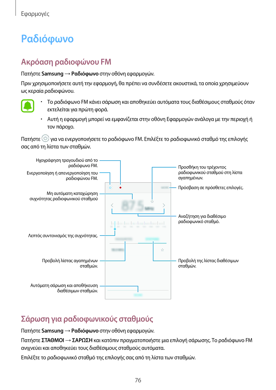 Samsung SM-J710FZKNEUR, SM-J510FZDNEUR, SM-J510FZWNEUR Ραδιόφωνο, Ακρόαση ραδιoφώνου FM, Σάρωση για ραδιοφωνικούς σταθμούς 