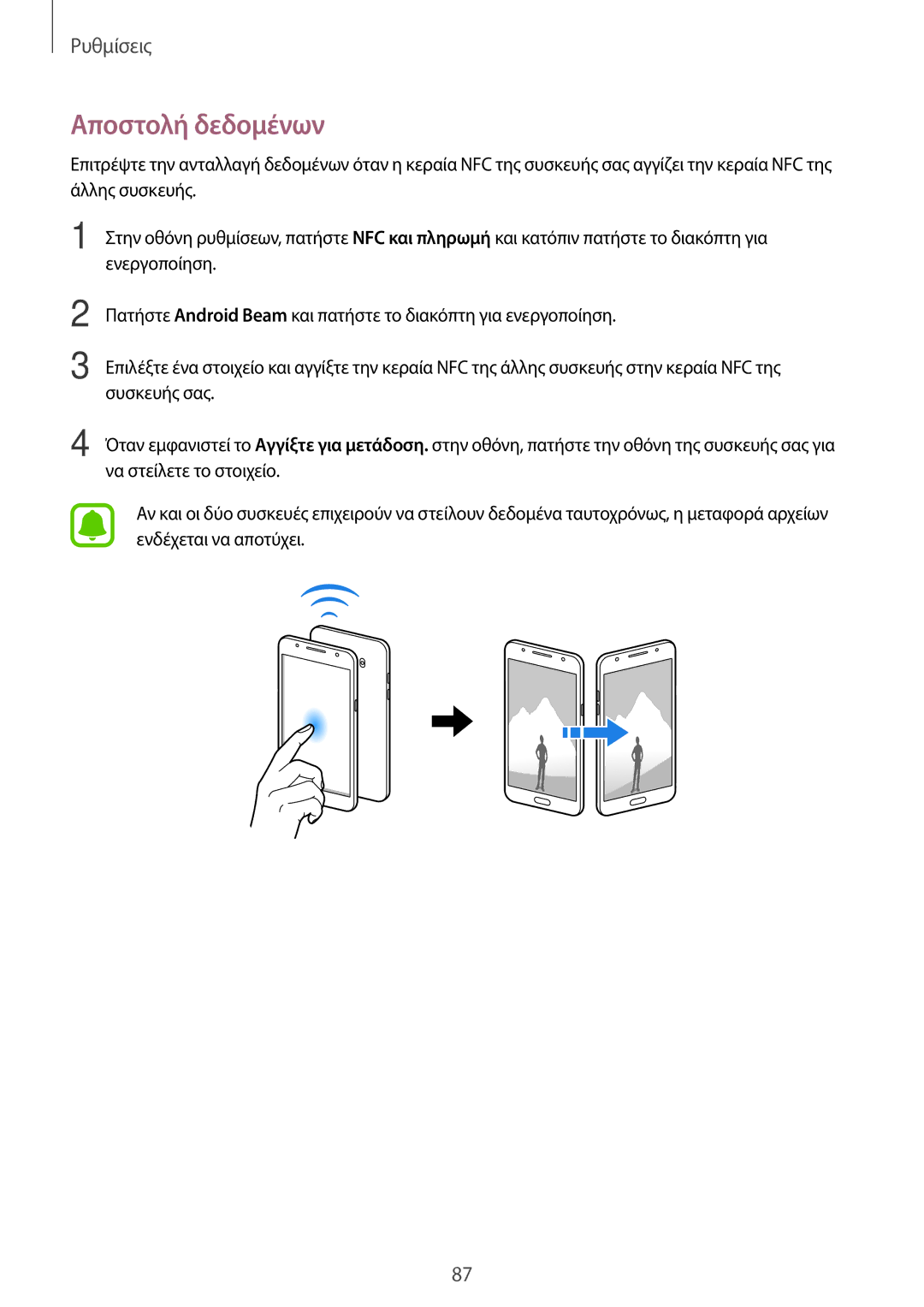 Samsung SM-J510FZKUEUR, SM-J510FZDNEUR, SM-J510FZWNEUR, SM-J510FZKNEUR, SM-J710FZDNEUR, SM-J710FZKNEUR manual Αποστολή δεδομένων 