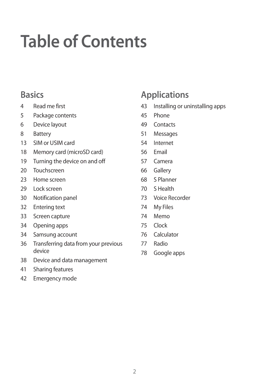 Samsung SM-J510FZDNATO, SM-J510FZKNOPT, SM-J510FZDNMEO, SM-J510FZDNEUR, SM-J510FZDNVGR, SM-J510FZWNVGR manual Table of Contents 