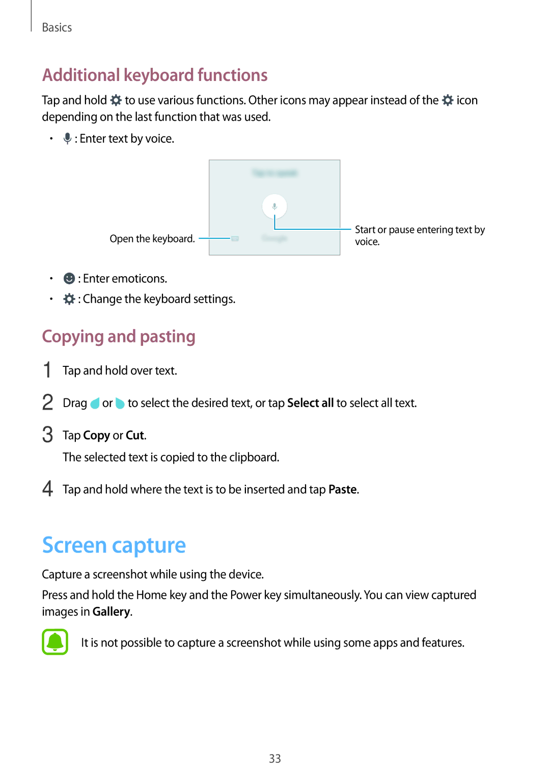 Samsung SM-J510FZDNITV, SM-J510FZKNOPT, SM-J510FZDNMEO Screen capture, Additional keyboard functions, Copying and pasting 