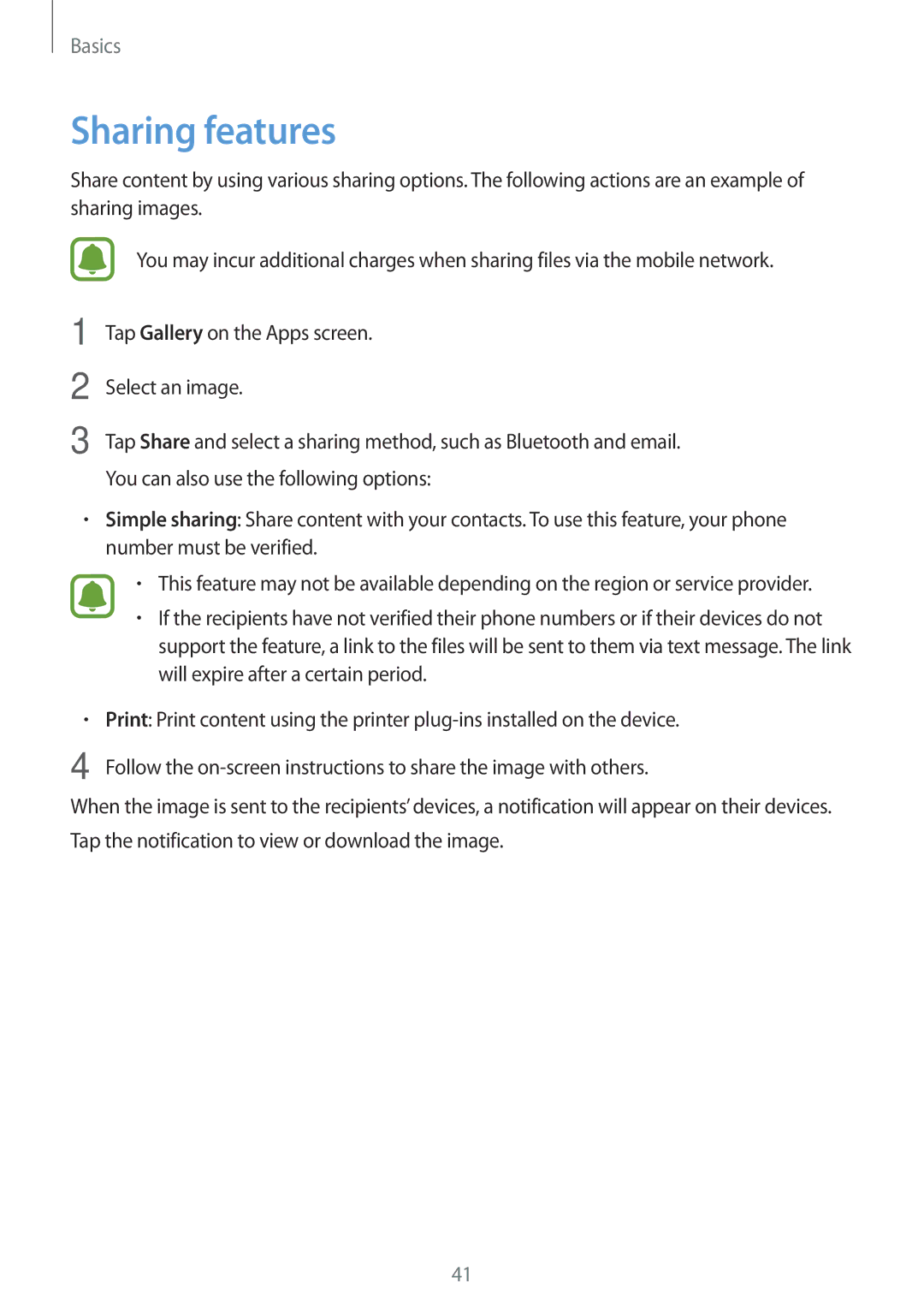 Samsung SM-J510FZWDKSA, SM-J510FZKNOPT, SM-J510FZDNMEO, SM-J510FZDNATO, SM-J510FZDNEUR, SM-J510FZDNVGR manual Sharing features 