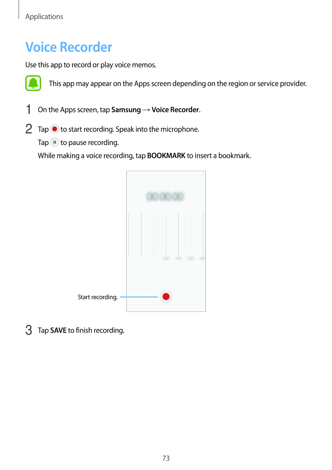 Samsung SM-J510FZWNPRT, SM-J510FZKNOPT, SM-J510FZDNMEO, SM-J510FZDNATO, SM-J510FZDNEUR, SM-J510FZDNVGR manual Voice Recorder 