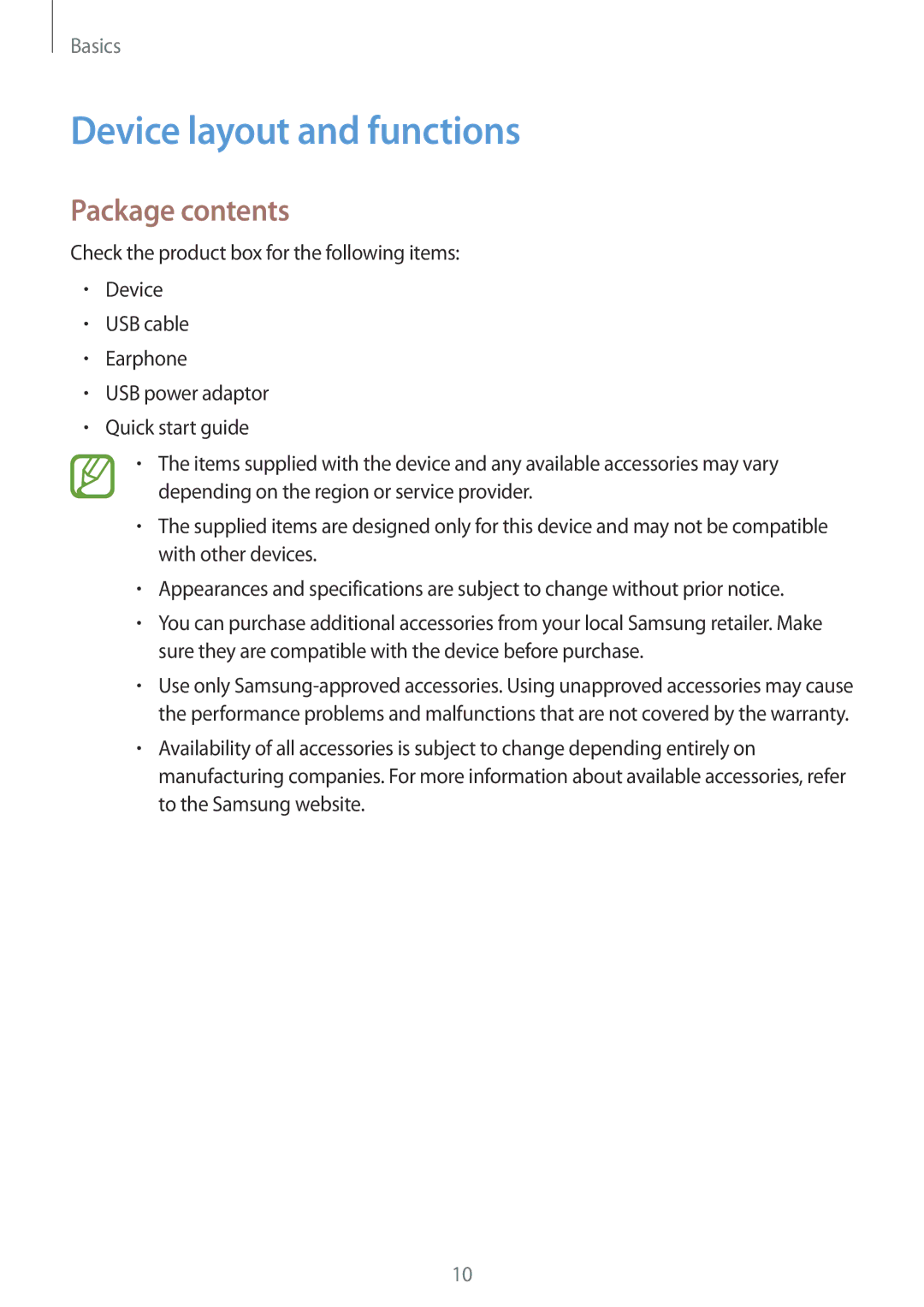 Samsung SM-J510FZKNATO, SM-J510FZKNOPT, SM-J510FZDNMEO, SM-J510FZDNATO manual Device layout and functions, Package contents 