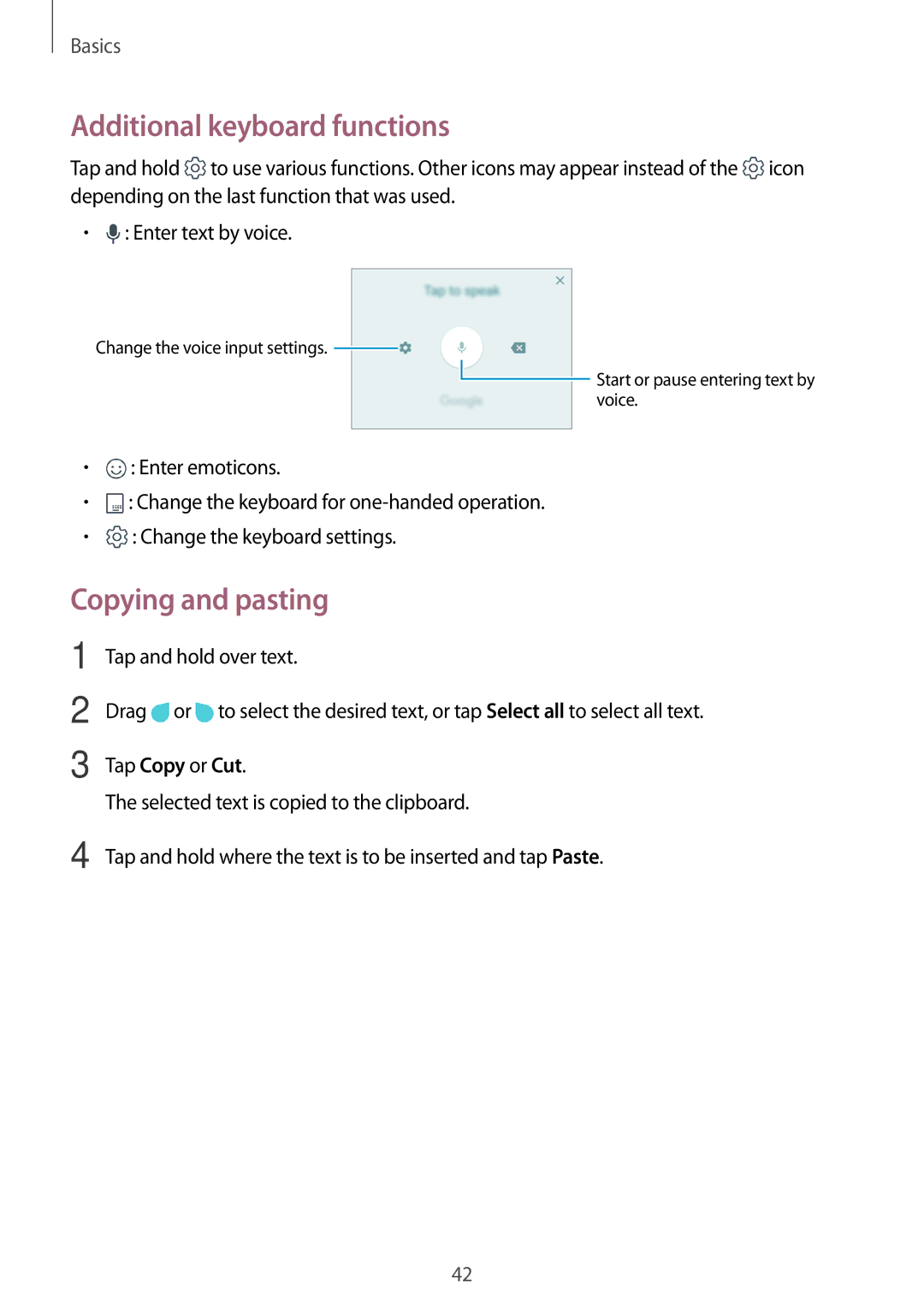 Samsung SM-J510FZDUITV, SM-J510FZKNOPT, SM-J510FZDNMEO, SM-J510FZDNATO Additional keyboard functions, Copying and pasting 