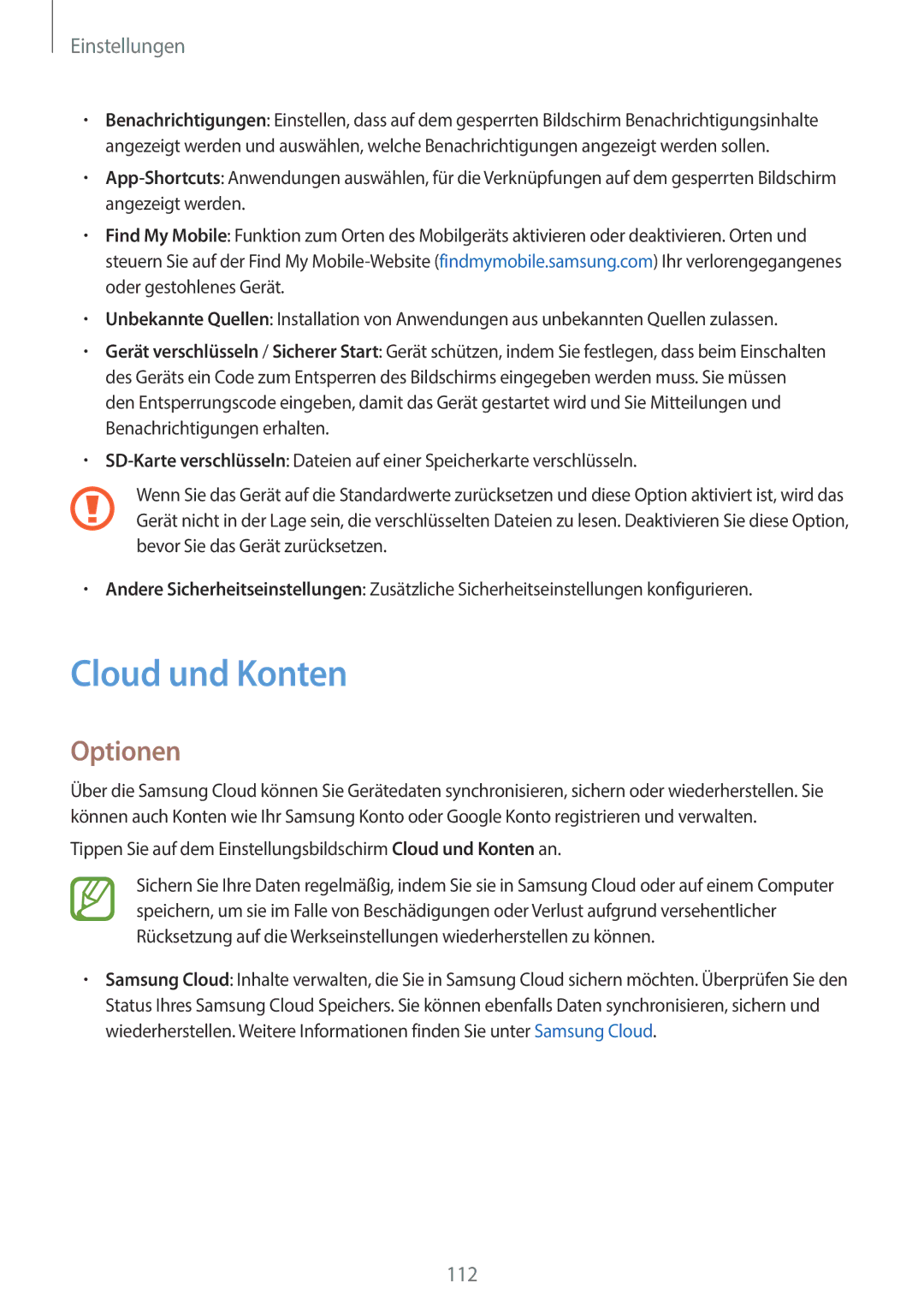 Samsung SM-J710FZKNDBT, SM-J510FZKNOPT, SM-J510FZDNMEO, SM-J510FZDNATO, SM-J510FZDNEUR manual Cloud und Konten, Optionen 