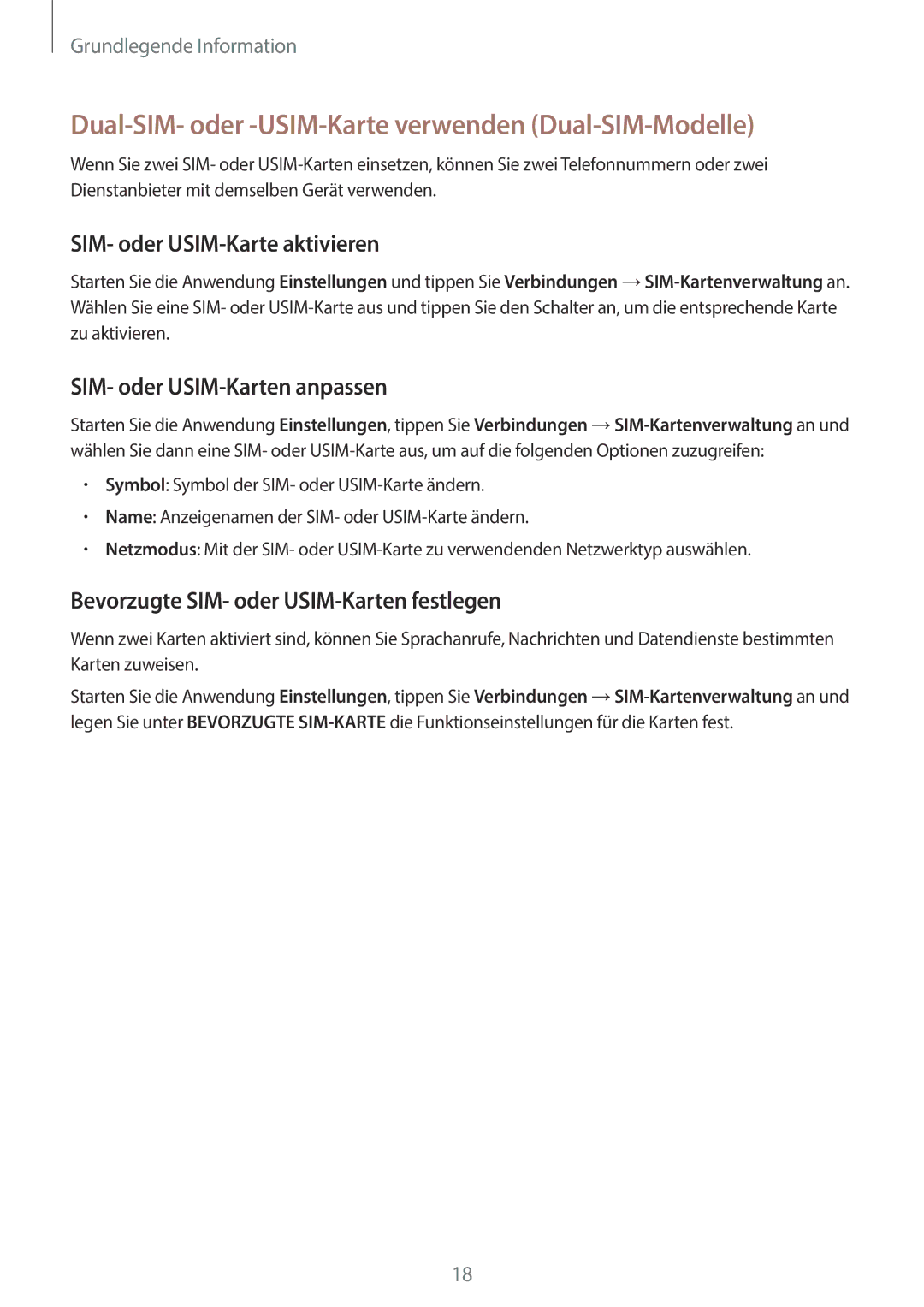 Samsung SM-J510FZWNCOS manual Dual-SIM- oder -USIM-Karte verwenden Dual-SIM-Modelle, SIM- oder USIM-Karte aktivieren 