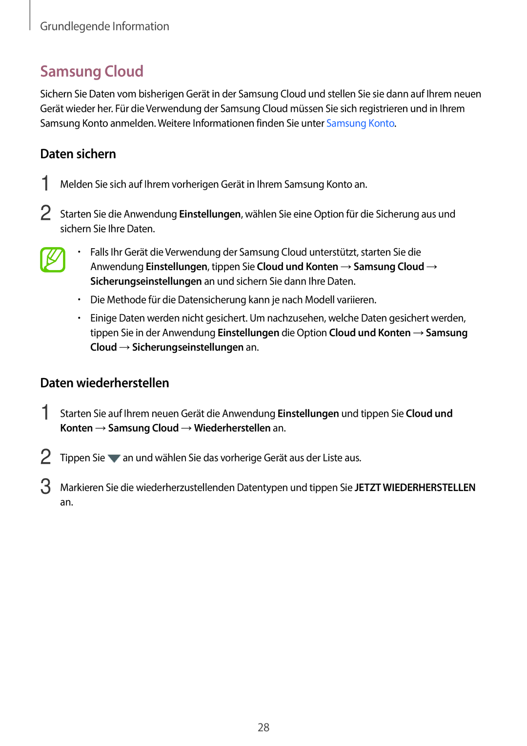 Samsung SM-J510FZKNDDE, SM-J510FZKNOPT, SM-J510FZDNMEO, SM-J510FZDNATO Samsung Cloud, Daten sichern, Daten wiederherstellen 