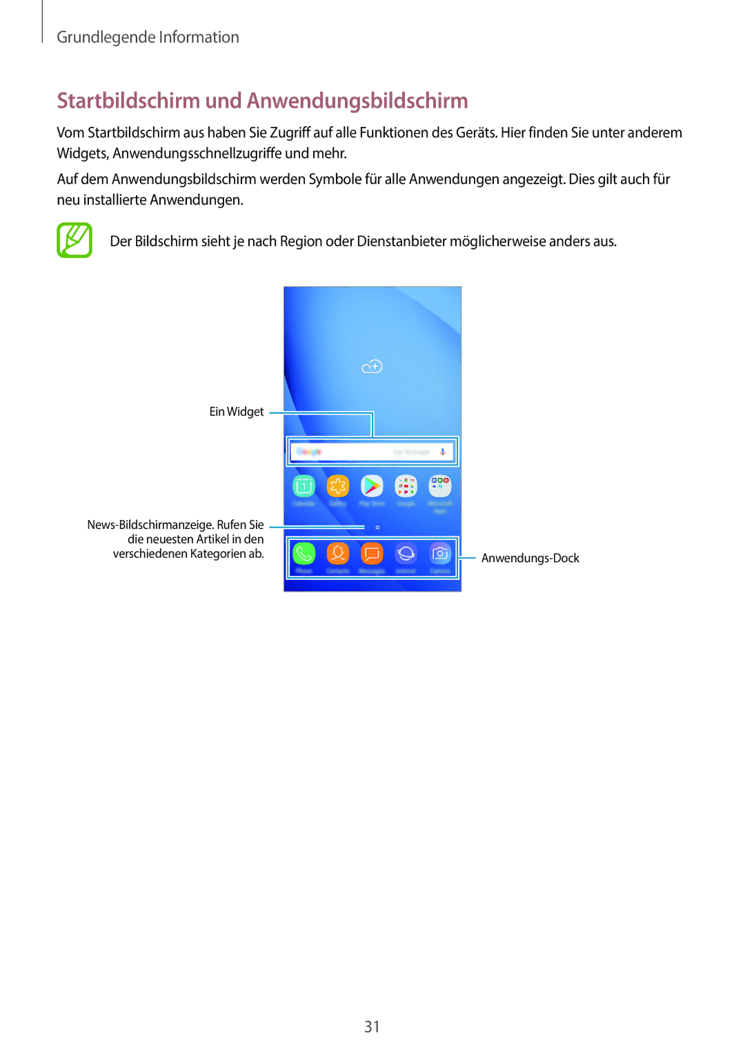 Samsung SM-J510FZDNXEF, SM-J510FZKNOPT, SM-J510FZDNMEO, SM-J510FZDNATO manual Startbildschirm und Anwendungsbildschirm 