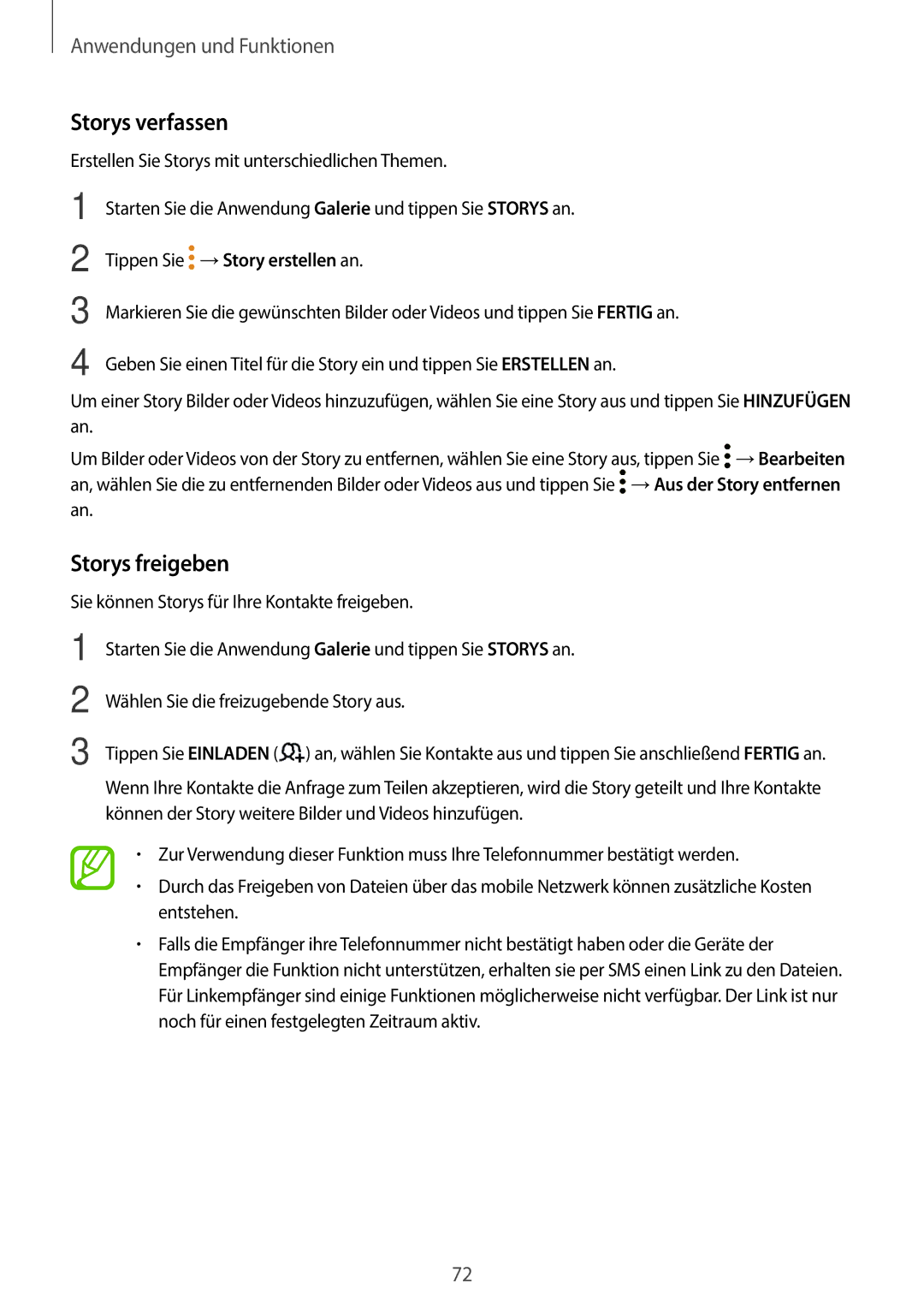 Samsung SM-J510FZWNATO, SM-J510FZKNOPT, SM-J510FZDNMEO Storys verfassen, Storys freigeben, Tippen Sie →Story erstellen an 