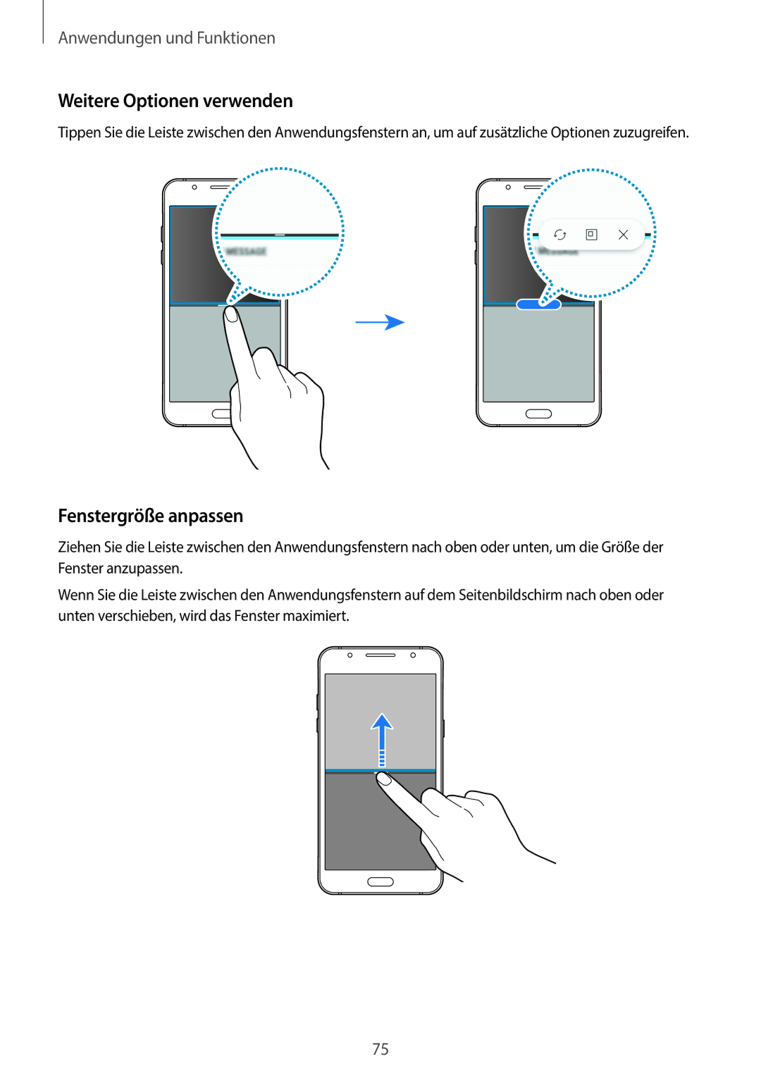 Samsung SM-J510FZKNMEO, SM-J510FZKNOPT, SM-J510FZDNMEO, SM-J510FZDNATO Weitere Optionen verwenden, Fenstergröße anpassen 