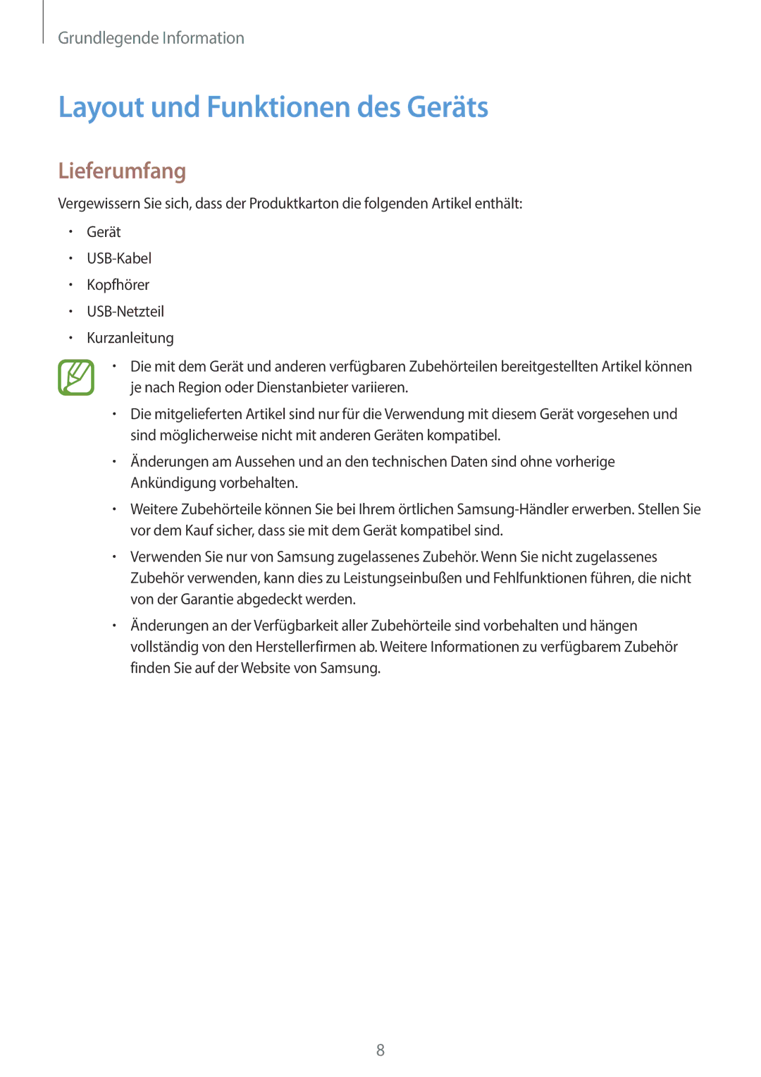 Samsung SM-J510FZDNOPT, SM-J510FZKNOPT, SM-J510FZDNMEO, SM-J510FZDNATO manual Layout und Funktionen des Geräts, Lieferumfang 