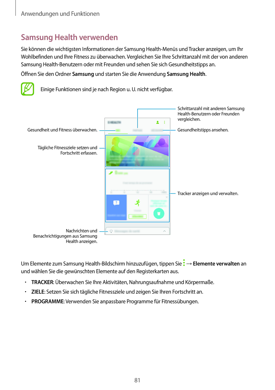 Samsung SM-J510FZDUDBT, SM-J510FZKNOPT, SM-J510FZDNMEO, SM-J510FZDNATO, SM-J510FZDNEUR manual Samsung Health verwenden 