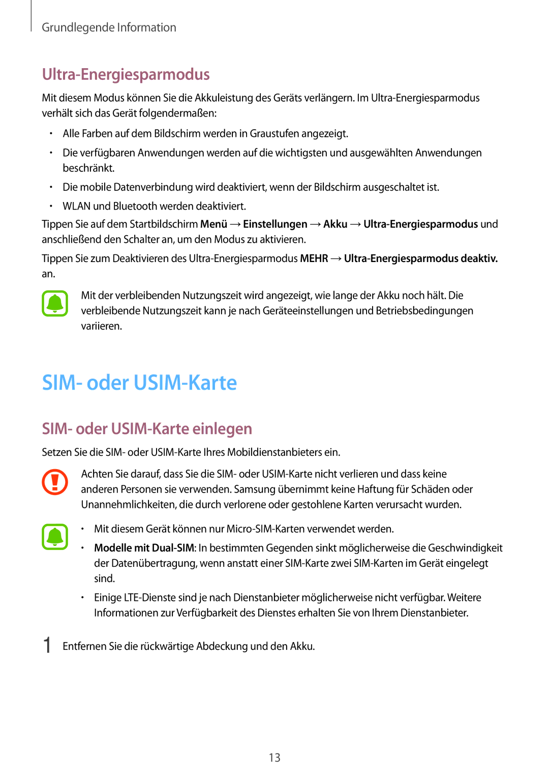 Samsung SM-J710FZKNDBT, SM-J510FZKNOPT, SM-J510FZDNMEO manual Ultra-Energiesparmodus, SIM- oder USIM-Karte einlegen 