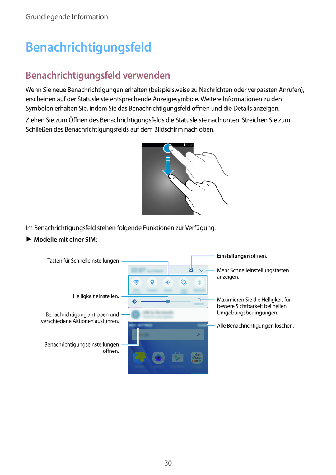 Samsung SM-J510FZWNXEF, SM-J510FZKNOPT, SM-J510FZDNMEO manual Benachrichtigungsfeld verwenden, Modelle mit einer SIM 