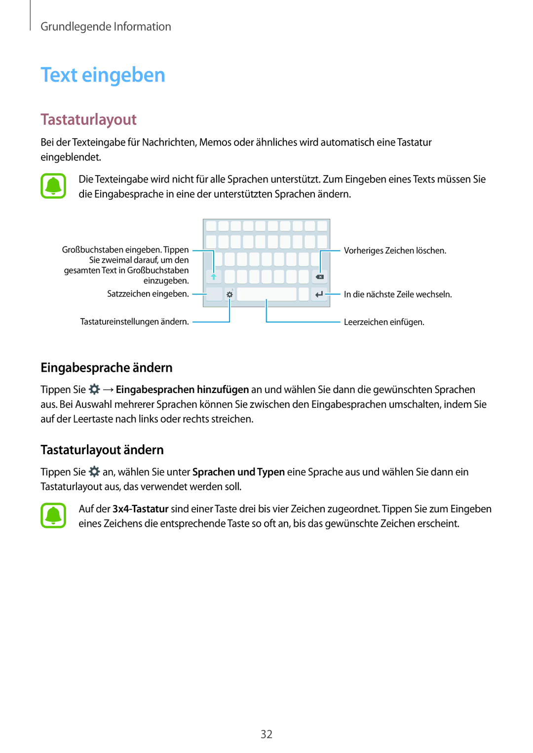 Samsung SM-J510FZKNXEF, SM-J510FZKNOPT, SM-J510FZDNMEO manual Text eingeben, Eingabesprache ändern, Tastaturlayout ändern 