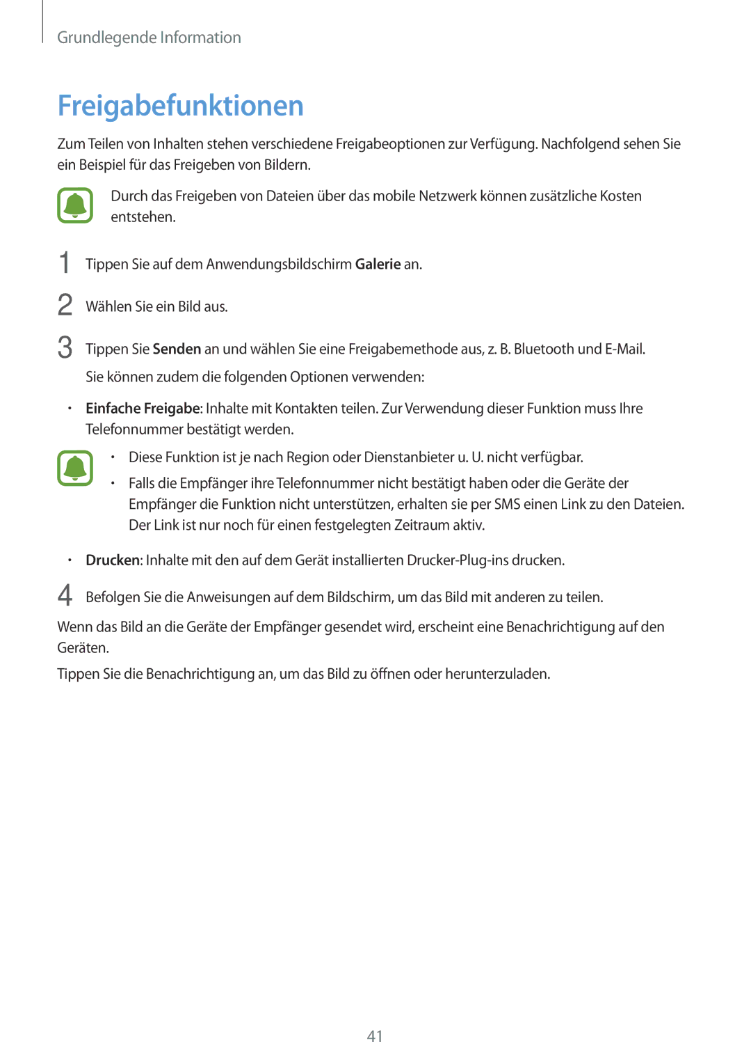 Samsung SM-J510FZDNOPT, SM-J510FZKNOPT, SM-J510FZDNMEO, SM-J510FZDNATO, SM-J510FZDNEUR, SM-J510FZDNVGR manual Freigabefunktionen 