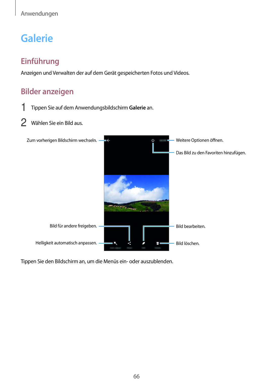 Samsung SM-J510FZKNOPT, SM-J510FZDNMEO, SM-J510FZDNATO, SM-J510FZDNEUR, SM-J510FZDNVGR manual Galerie, Bilder anzeigen 