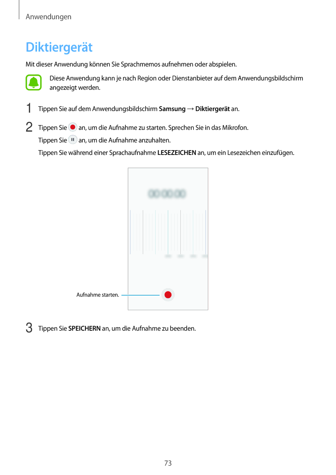 Samsung SM-J510FZKNCOS, SM-J510FZKNOPT, SM-J510FZDNMEO, SM-J510FZDNATO, SM-J510FZDNEUR, SM-J510FZDNVGR manual Diktiergerät 