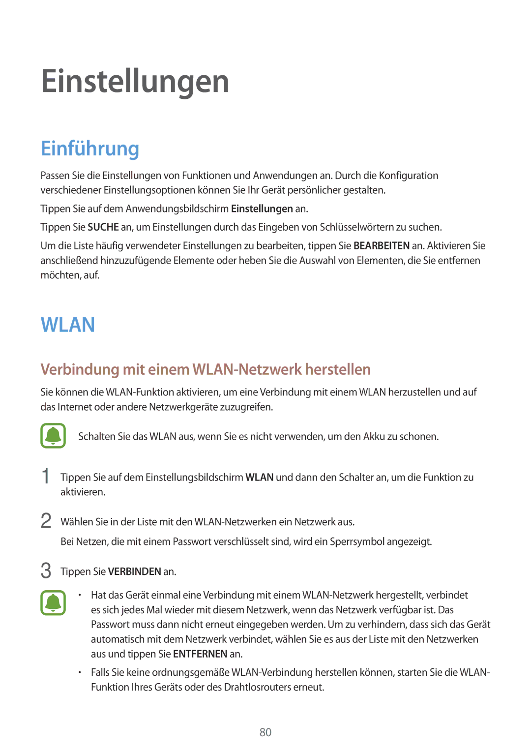 Samsung SM-J510FZKUDBT, SM-J510FZKNOPT, SM-J510FZDNMEO manual Einführung, Verbindung mit einem WLAN-Netzwerk herstellen 