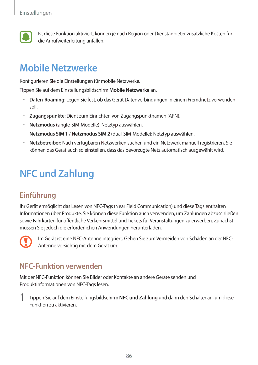 Samsung SM-J510FZKNVGR, SM-J510FZKNOPT, SM-J510FZDNMEO manual Mobile Netzwerke, NFC und Zahlung, NFC-Funktion verwenden 