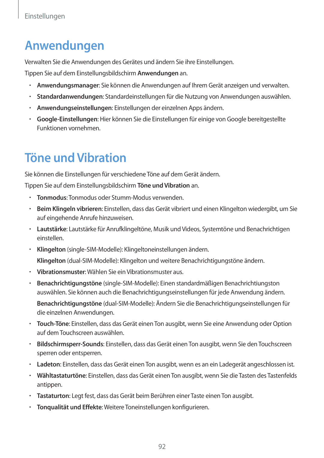 Samsung SM-J510FZKNTCL, SM-J510FZKNOPT, SM-J510FZDNMEO, SM-J510FZDNATO, SM-J510FZDNEUR manual Anwendungen, Töne und Vibration 