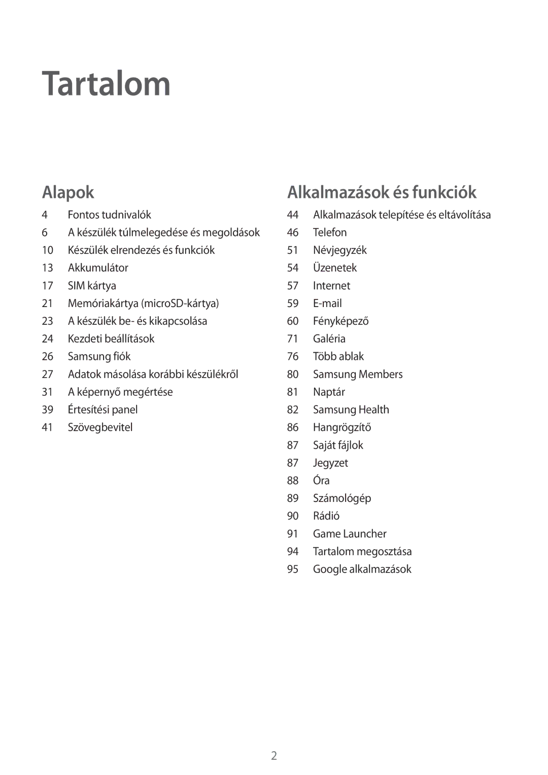 Samsung SM-J510FZDUXEH, SM-J510FZKNPAN, SM-J510FZDNPAN, SM-J510FZWUXEH, SM-J510FZKUXEH manual Tartalom 